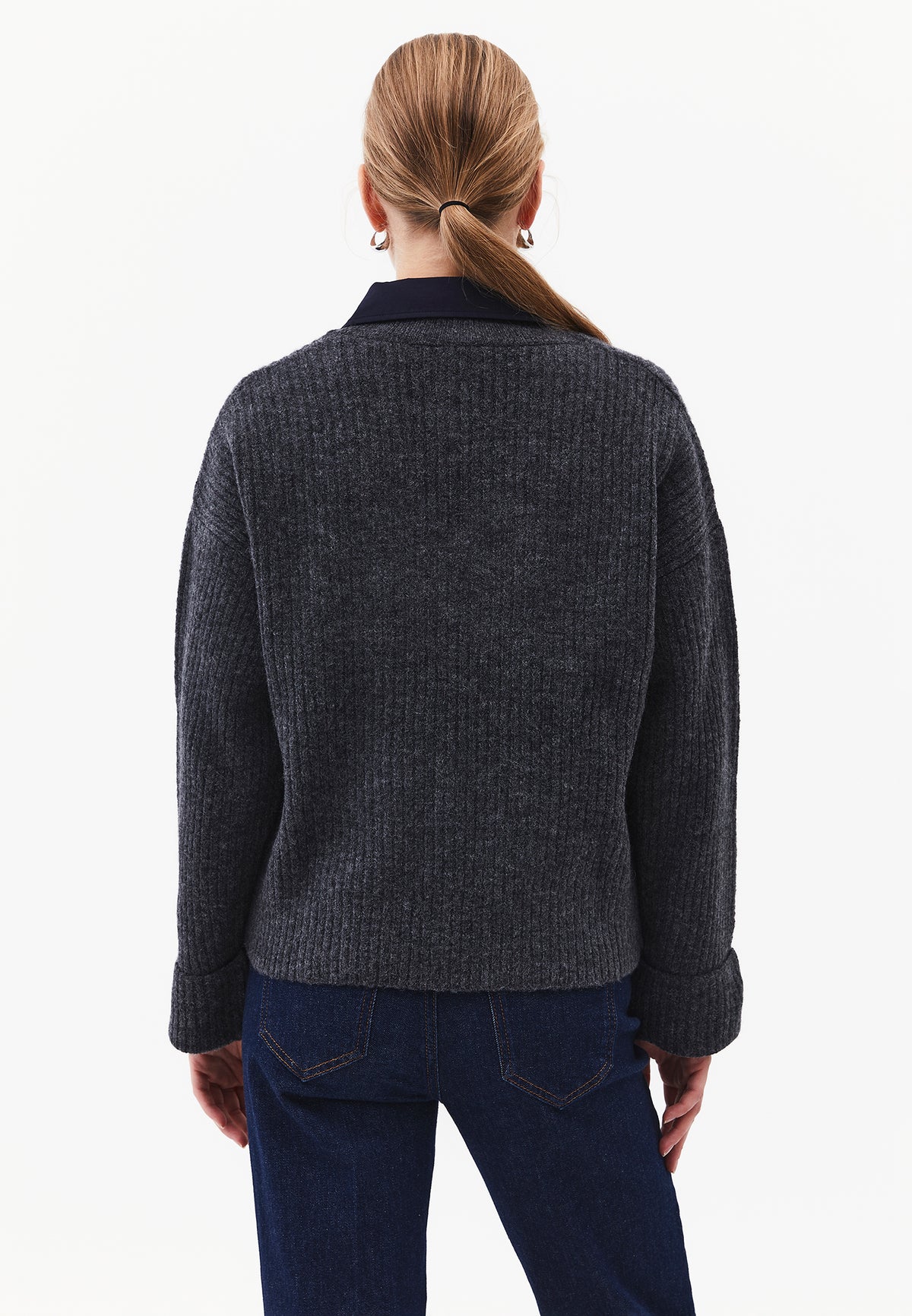 Loose V-Neck Sweater - Grey