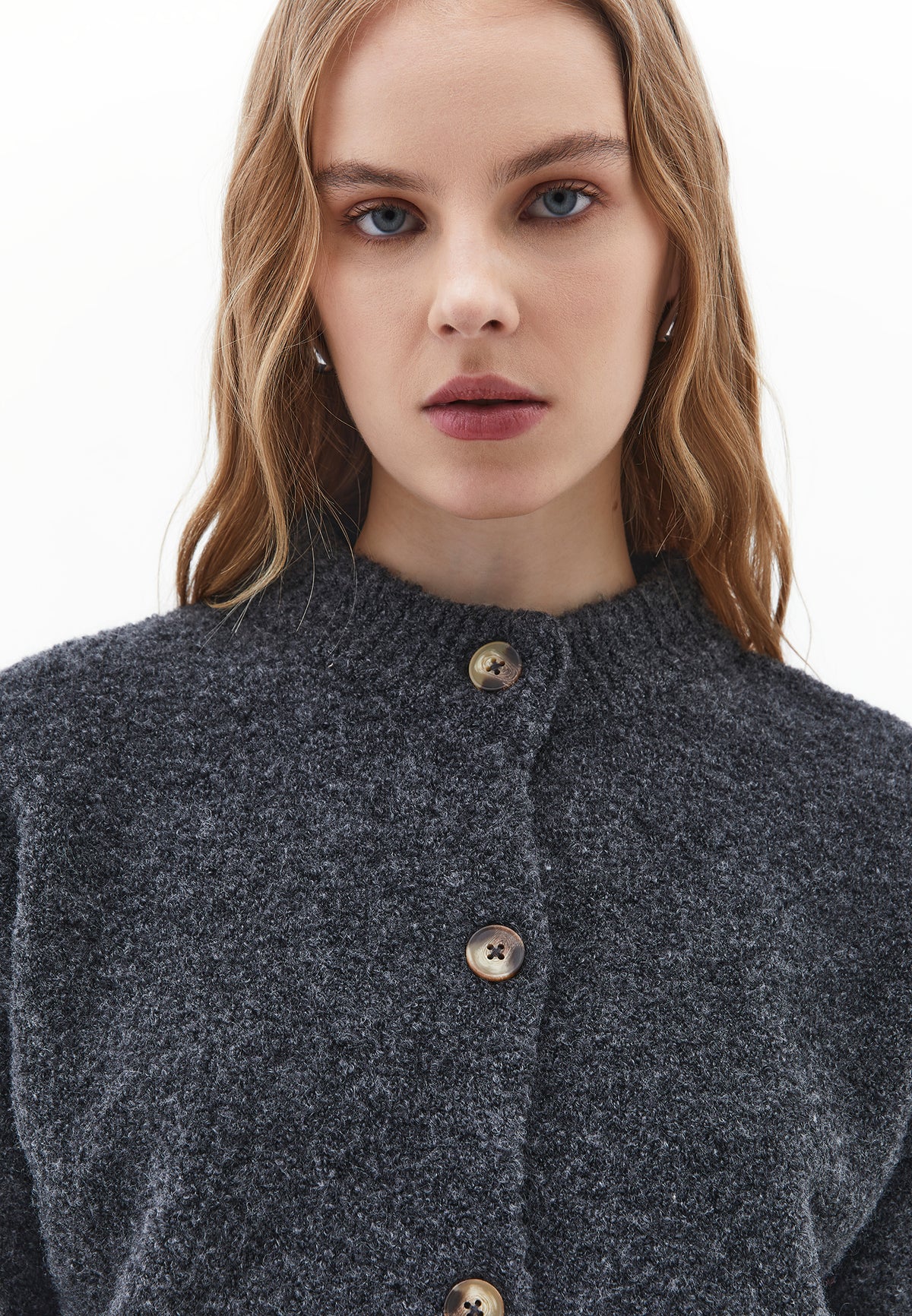 Button Detailed Short Cardigan - Grey