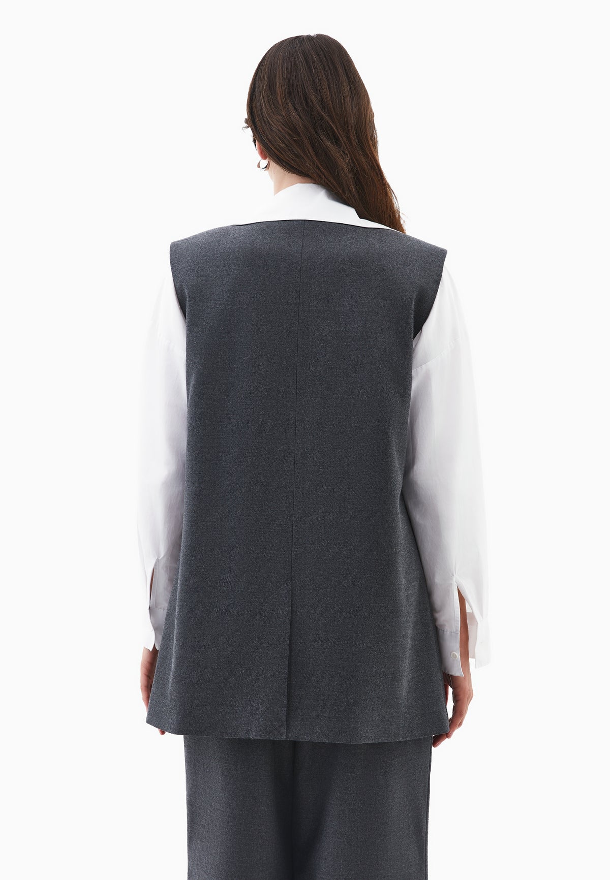 V Neck Button Detailed Oversize Vest - ANTHRA MELANGE