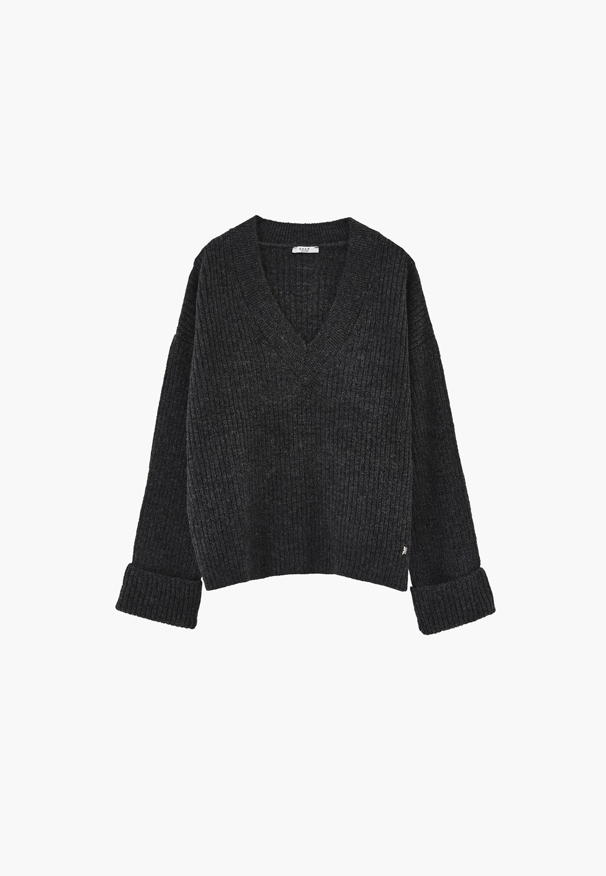 Loose V-Neck Sweater - Grey