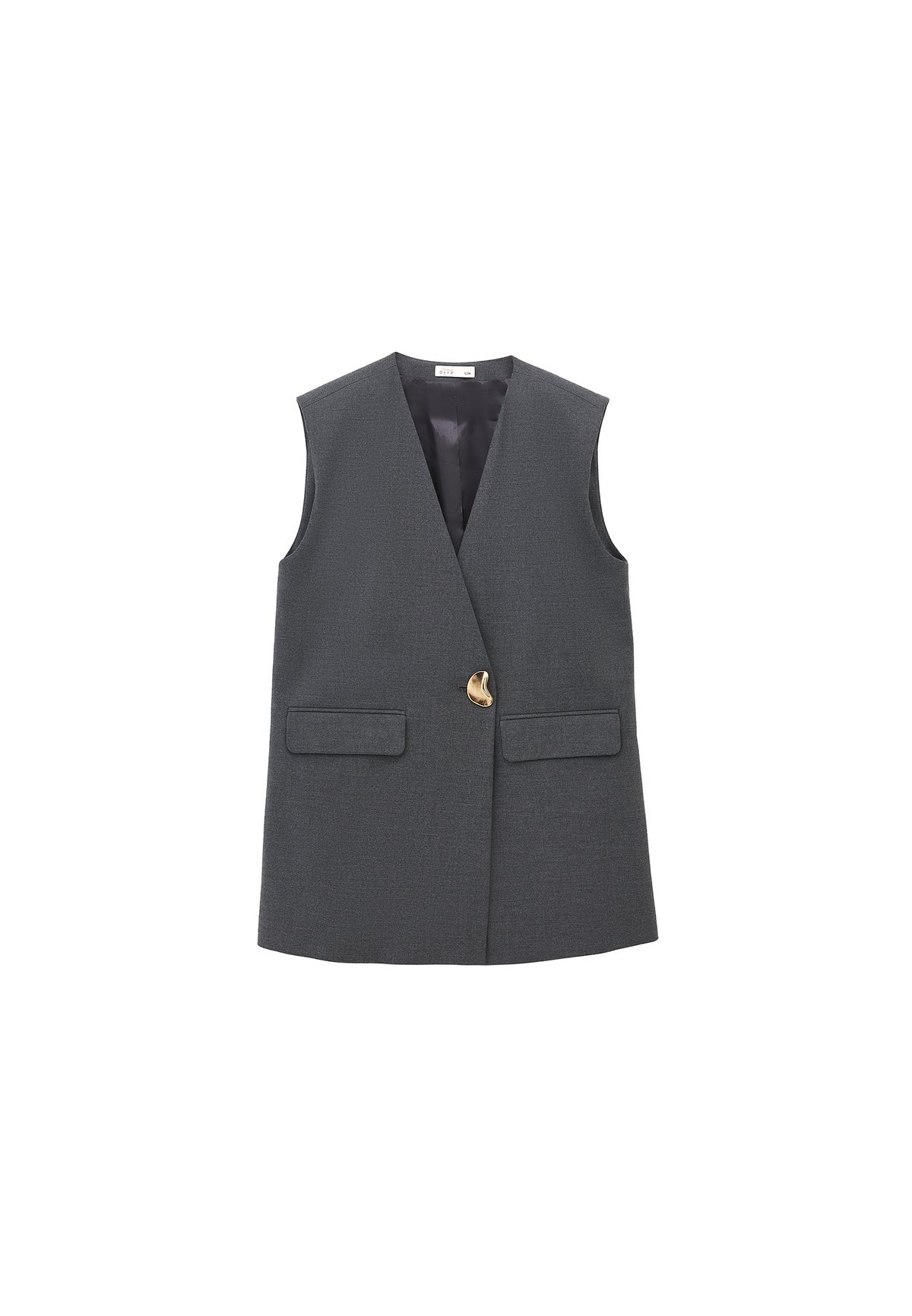 V Neck Button Detailed Oversize Vest - ANTHRA MELANGE