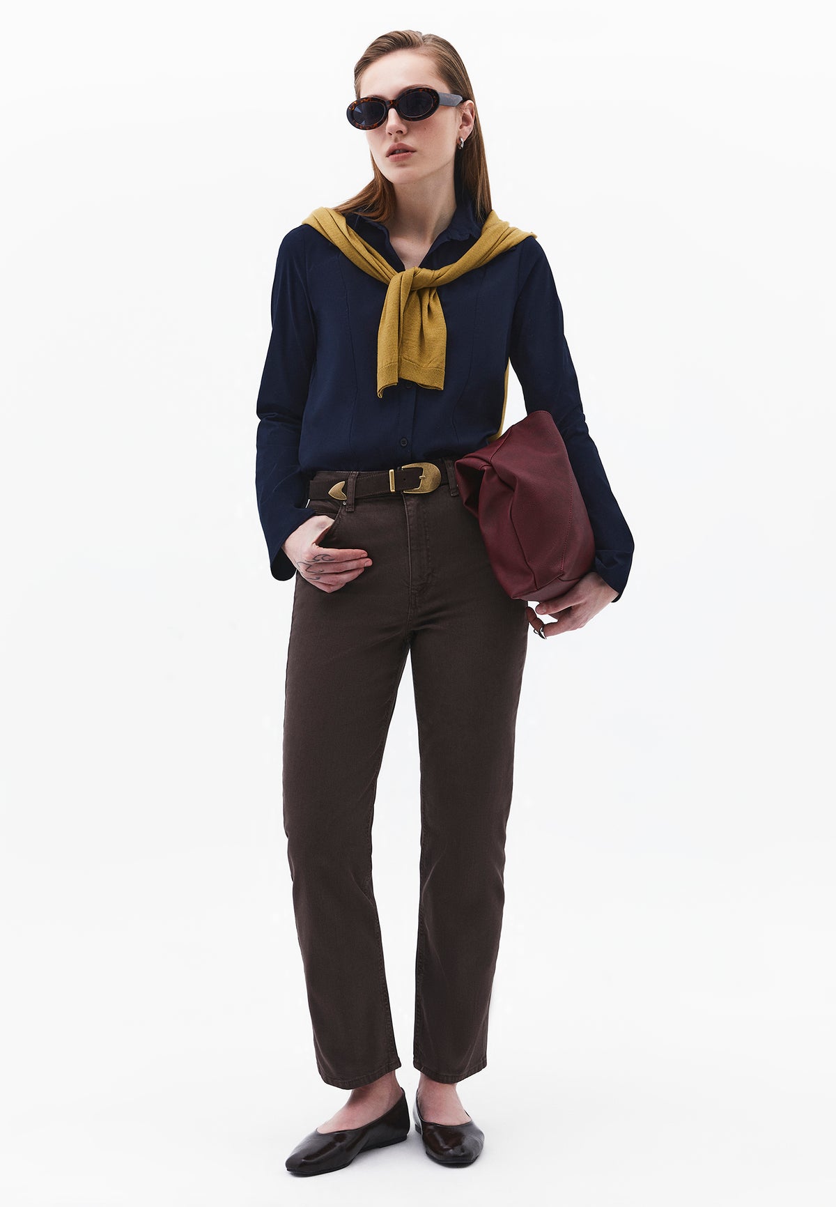 Ultra High Waist Straight Leg Pants - Brown