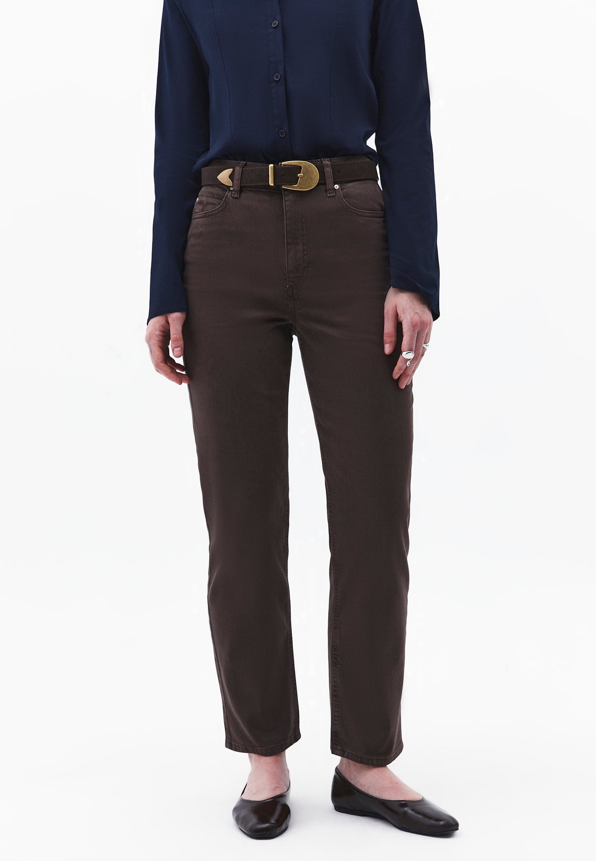 Ultra High Waist Straight Leg Pants - Brown