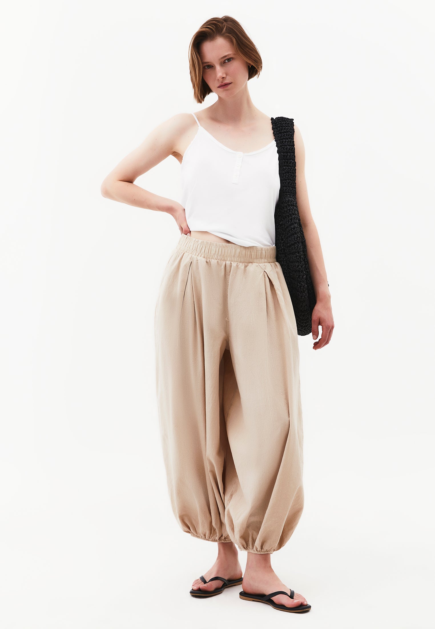 Balloon Fit Regular Waist Pleated Pants - ANTIK FEATHER GRAY