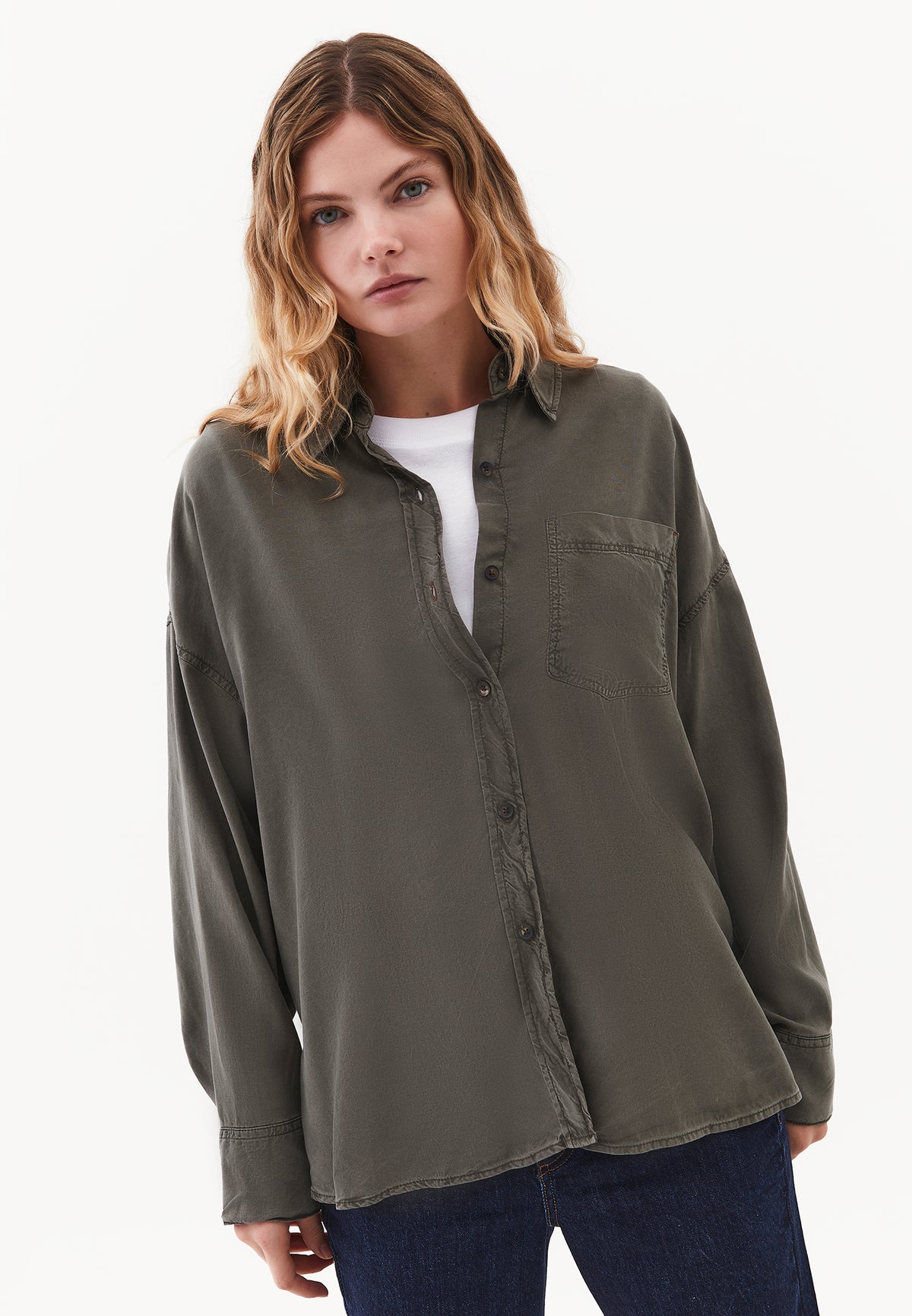 Long Sleeve Oversize Shirt Collar Woven Shirt - ANTIK KAMBABA