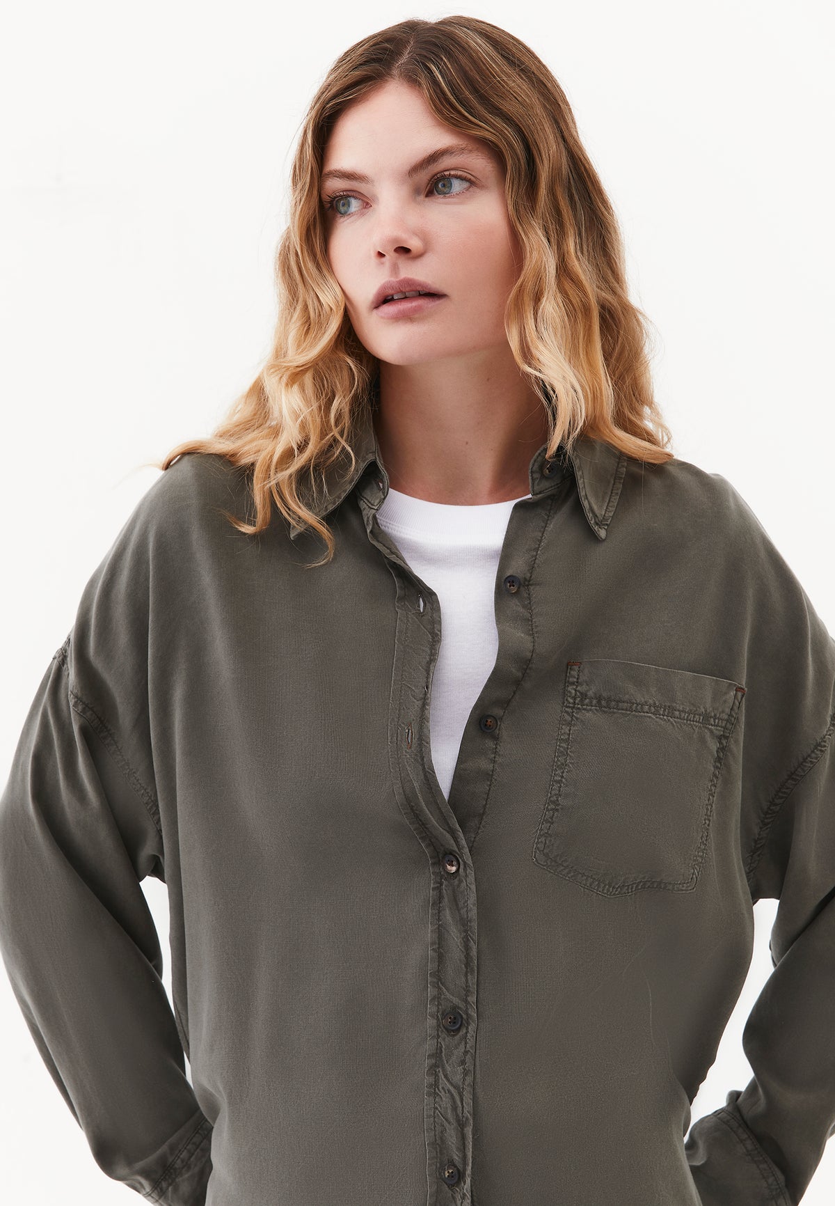 Long Sleeve Oversize Shirt Collar Woven Shirt - ANTIK KAMBABA