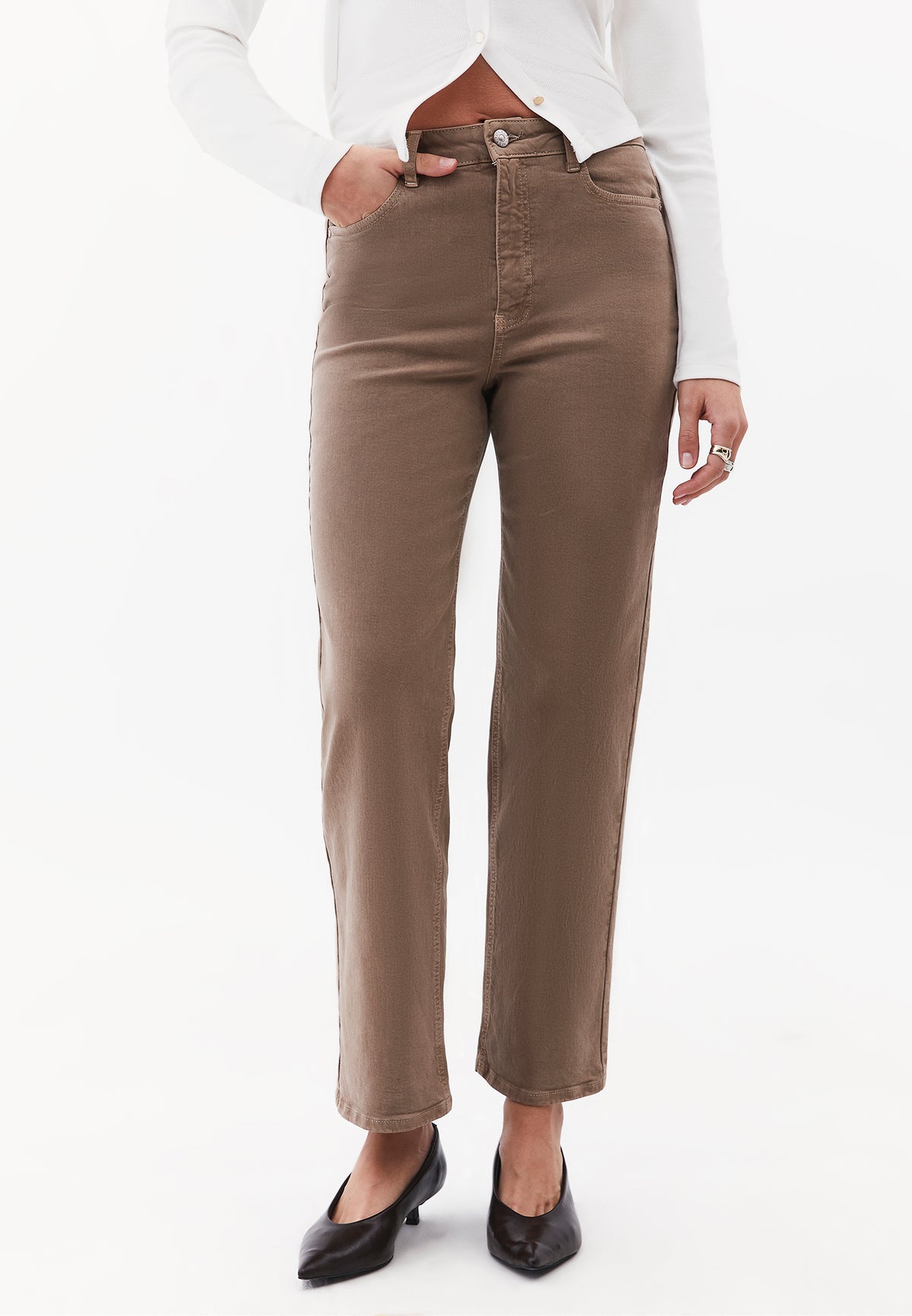 Ultra High Waist Straight Leg Pants - Anthracite