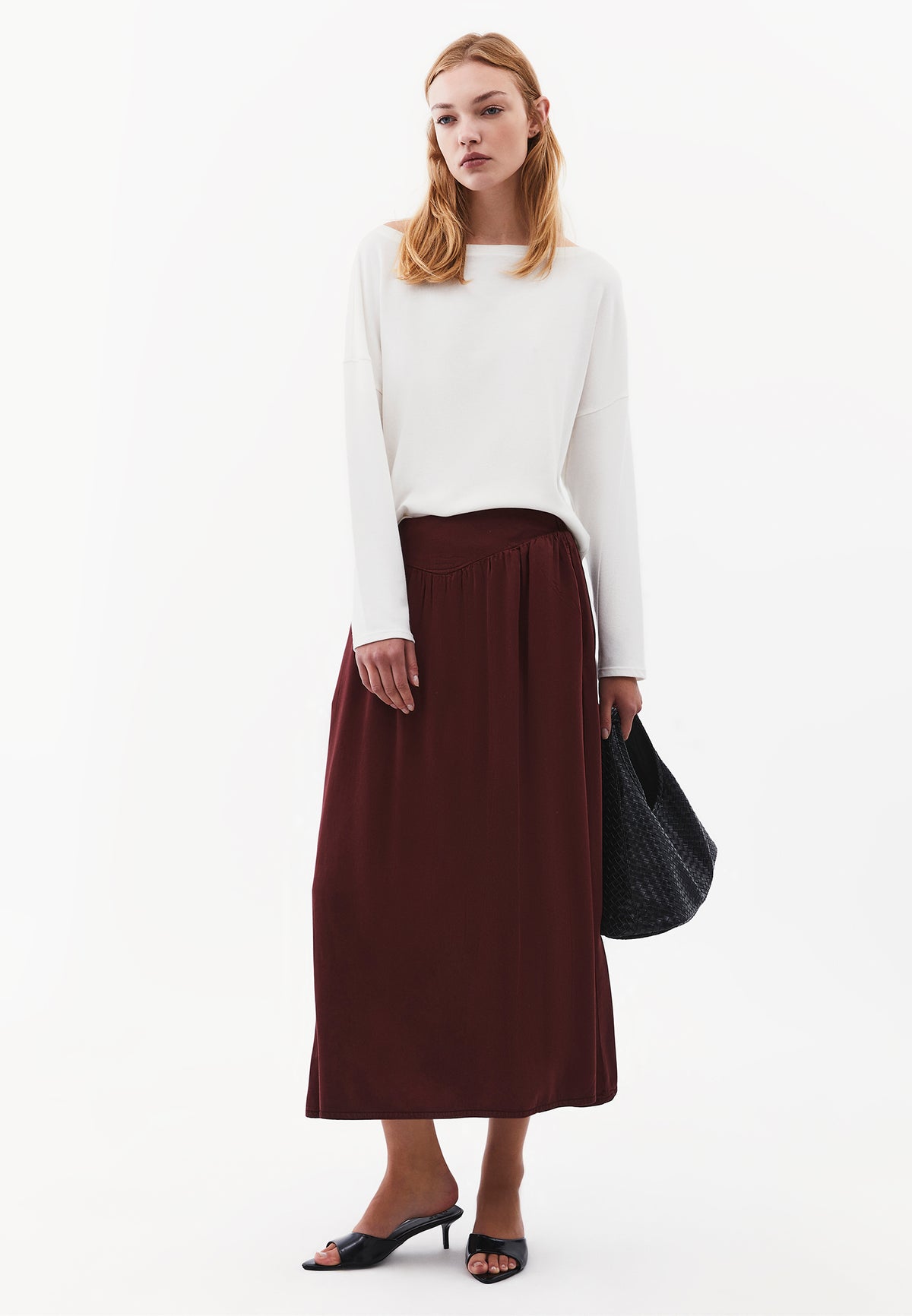 Ultra High Waist Long A-Line Woven Skirt - ANTIK RUM RAISIN