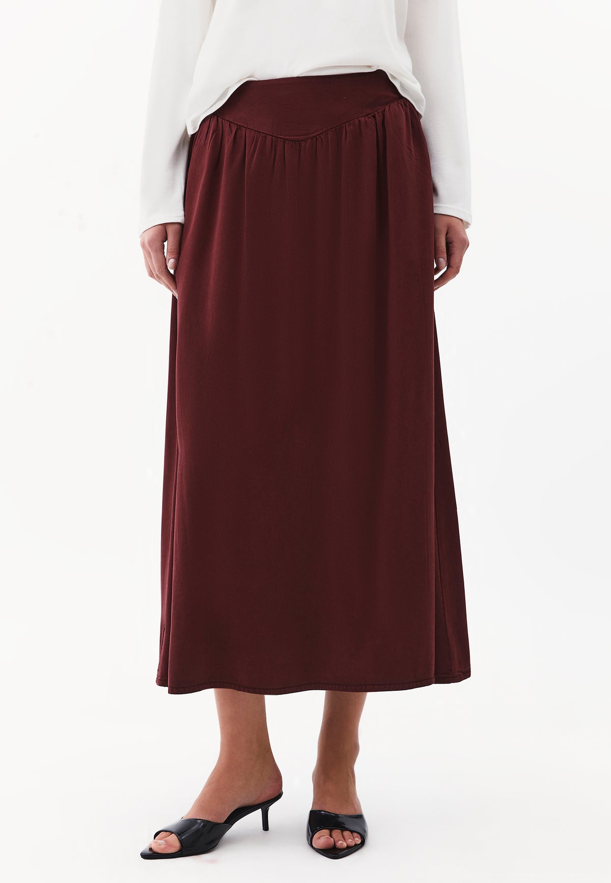 Ultra High Waist Long A-Line Woven Skirt - ANTIK RUM RAISIN
