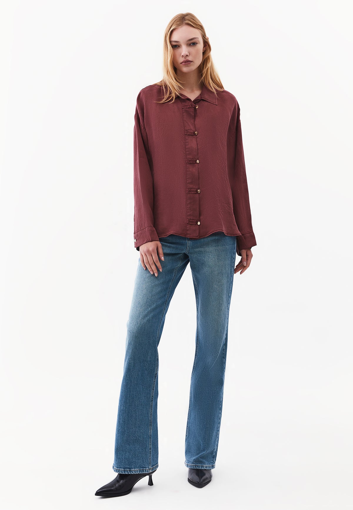 Shirt Collar Shirt with Button Details - ANTIK RUM RAISIN