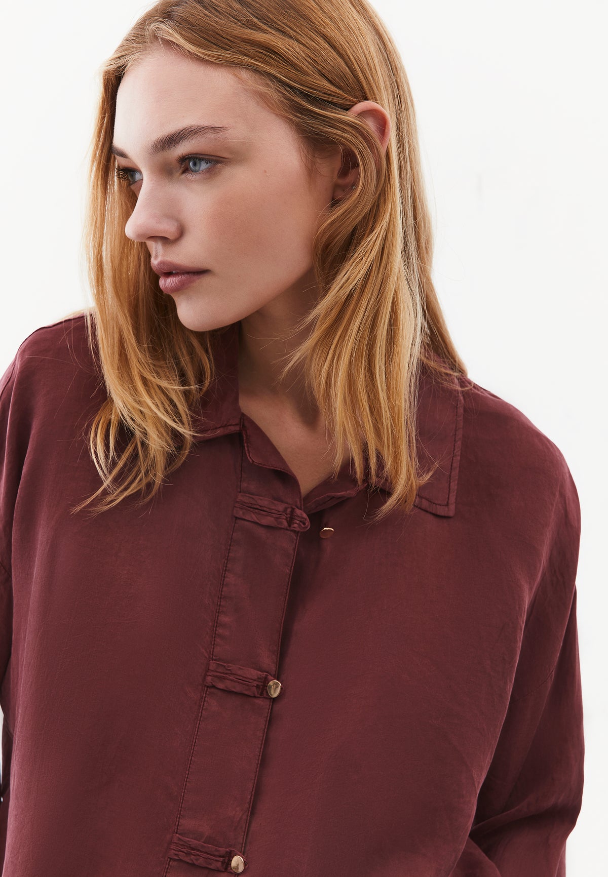 Shirt Collar Shirt with Button Details - ANTIK RUM RAISIN