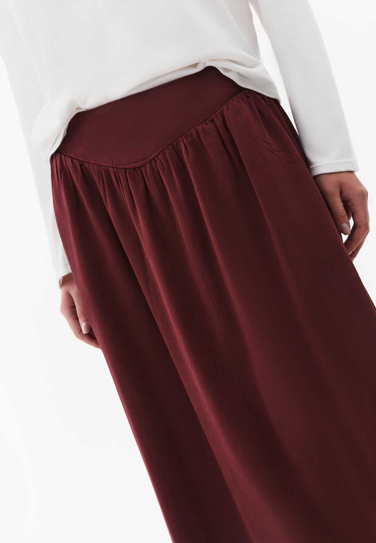 Ultra High Waist Long A-Line Woven Skirt - ANTIK RUM RAISIN