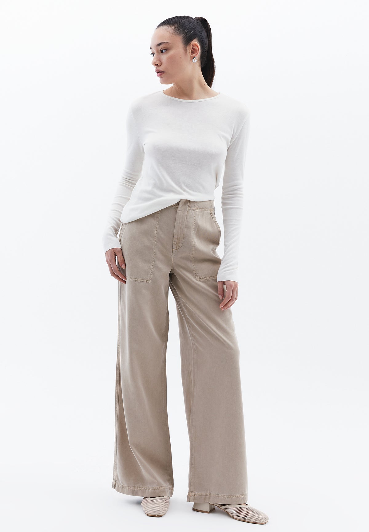 Wide Leg Trousers - Beige