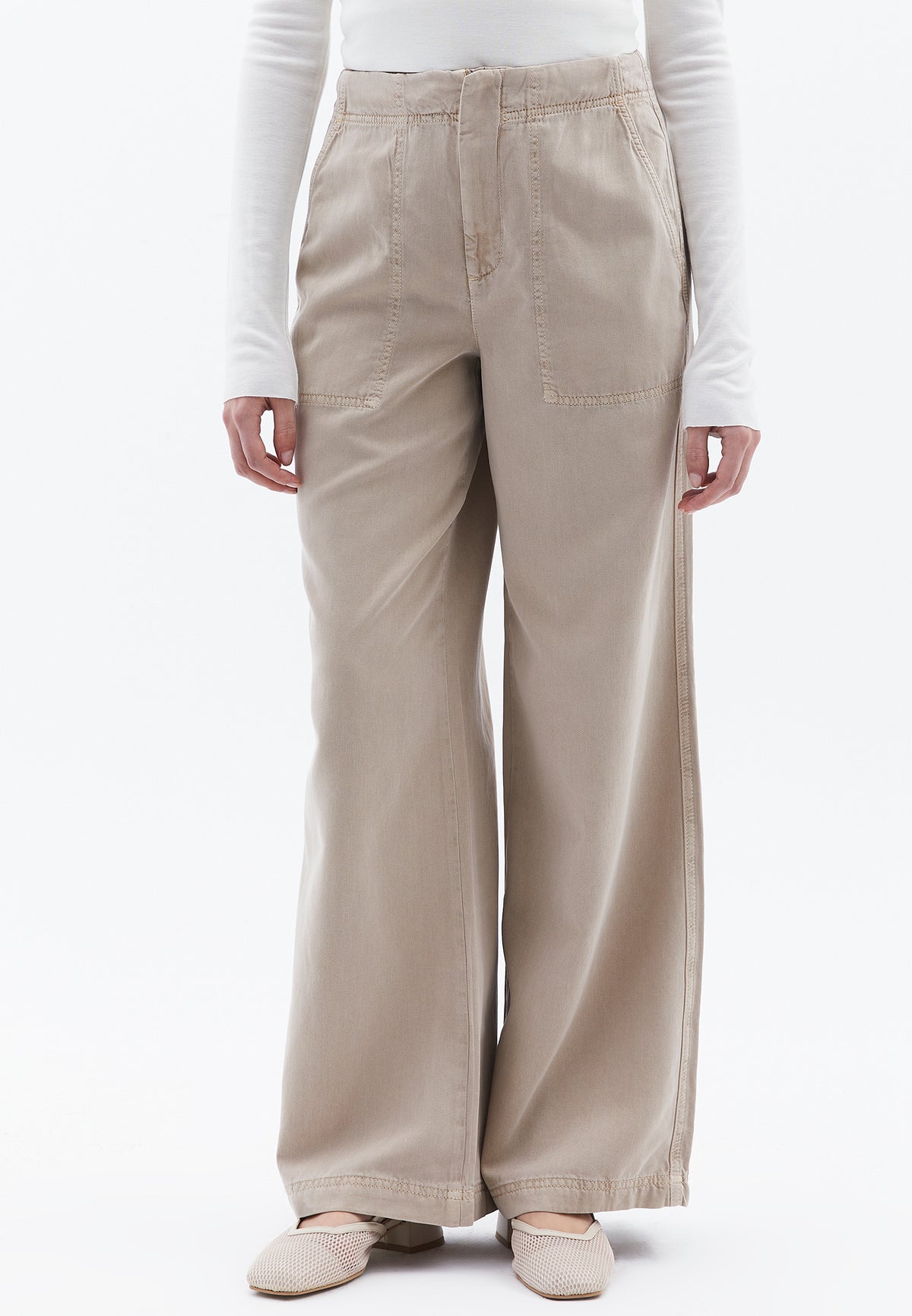 Wide Leg Trousers - Beige