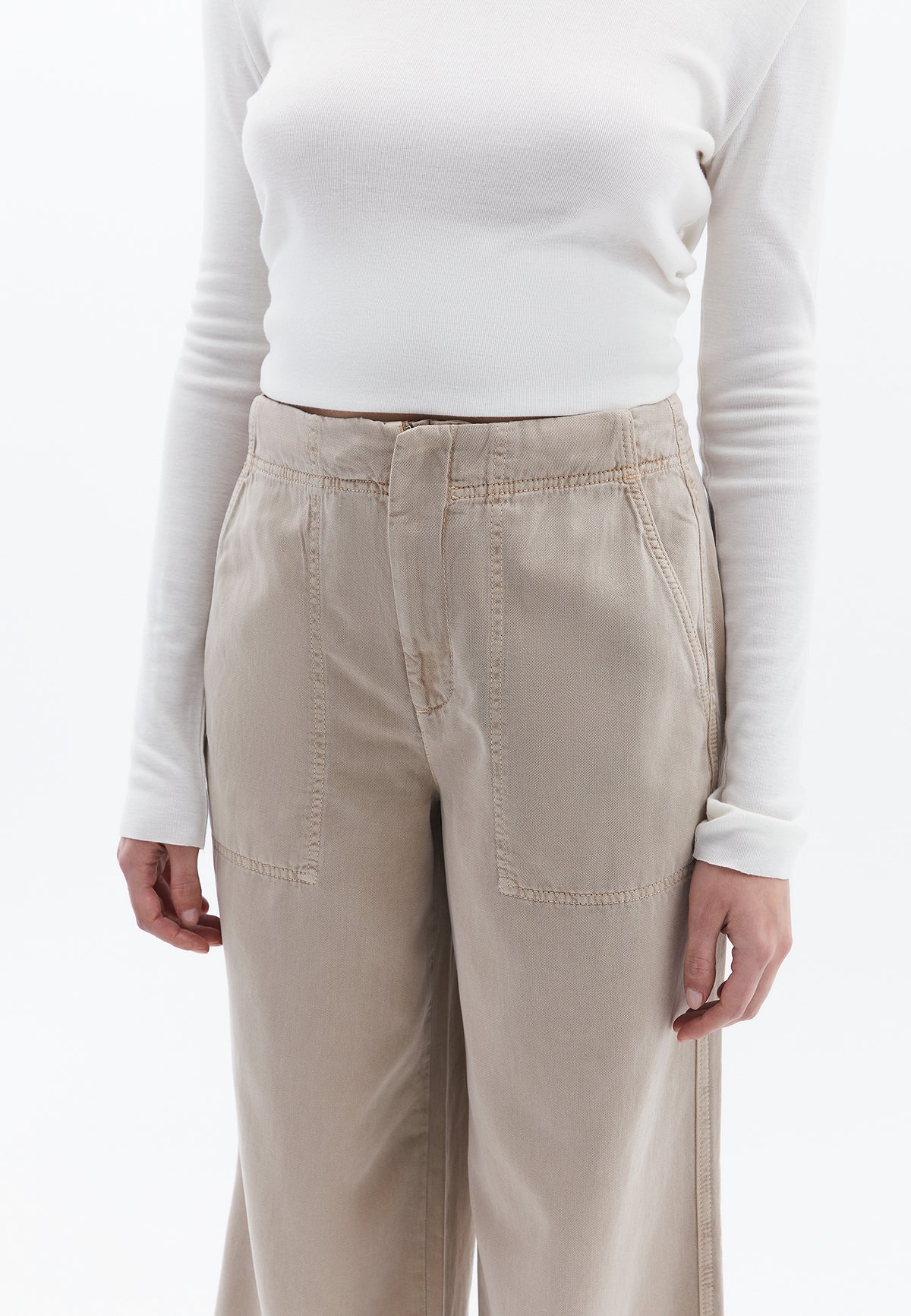 Wide Leg Trousers - Beige