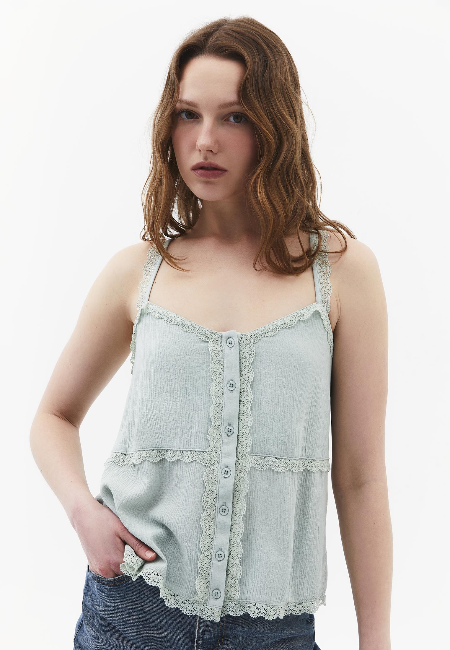 Bohemian V Neck Sleeveless Blouse - AQUA GRAY