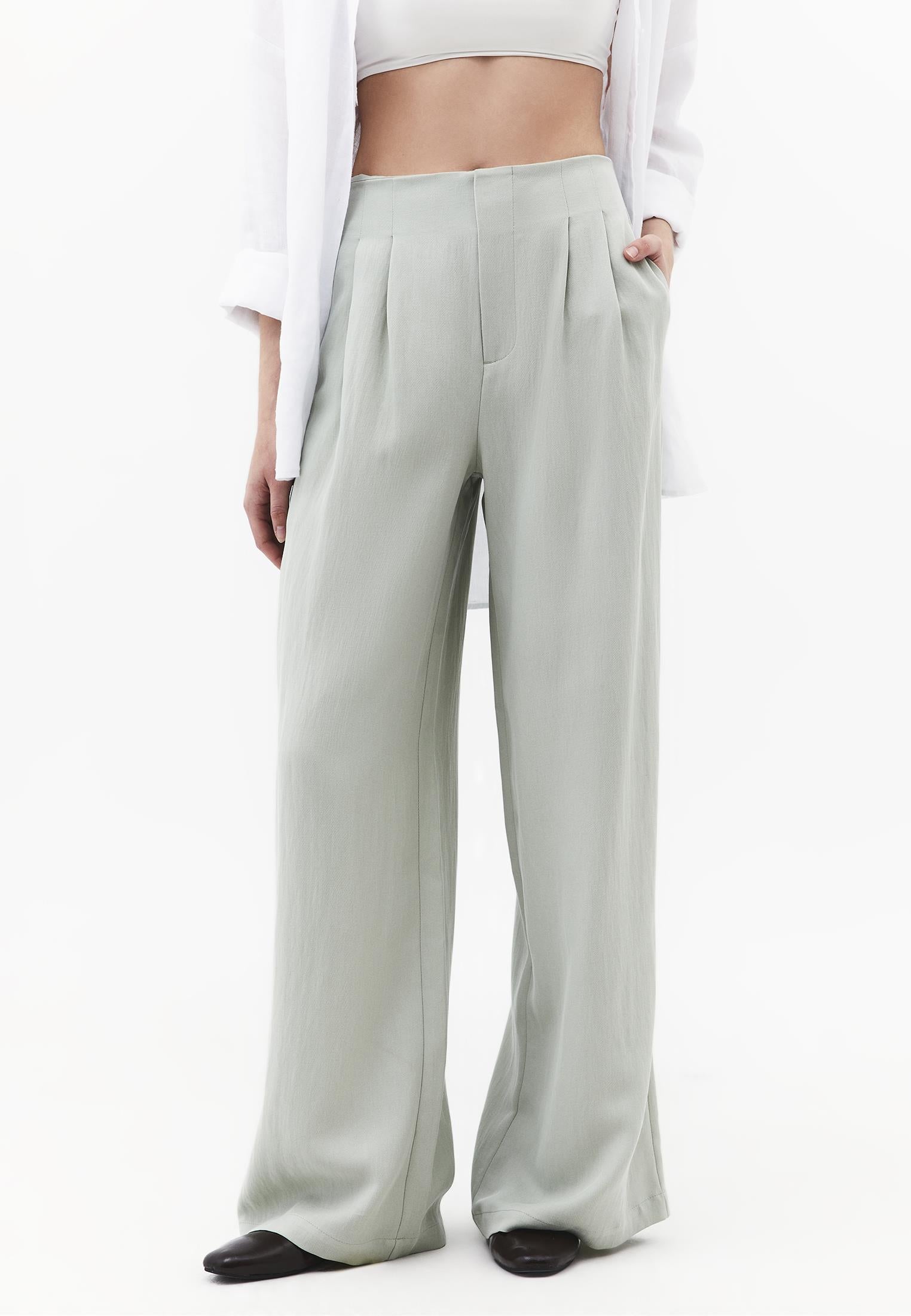 Ultra High Waist Wide Leg Pleated Pants - AQUA GRAY