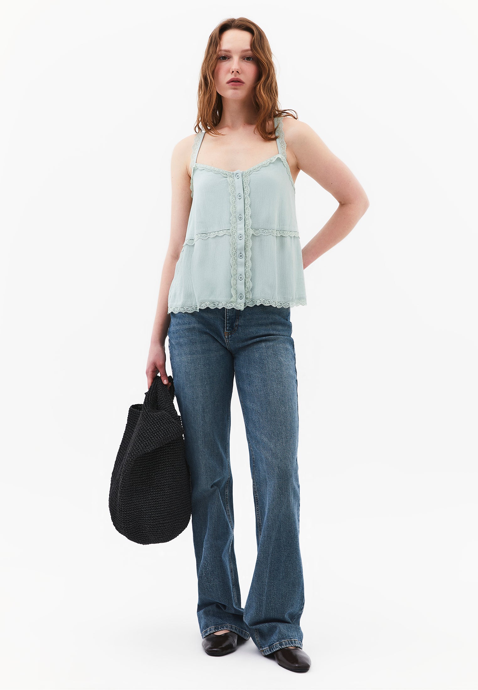 Bohemian V Neck Sleeveless Blouse - AQUA GRAY