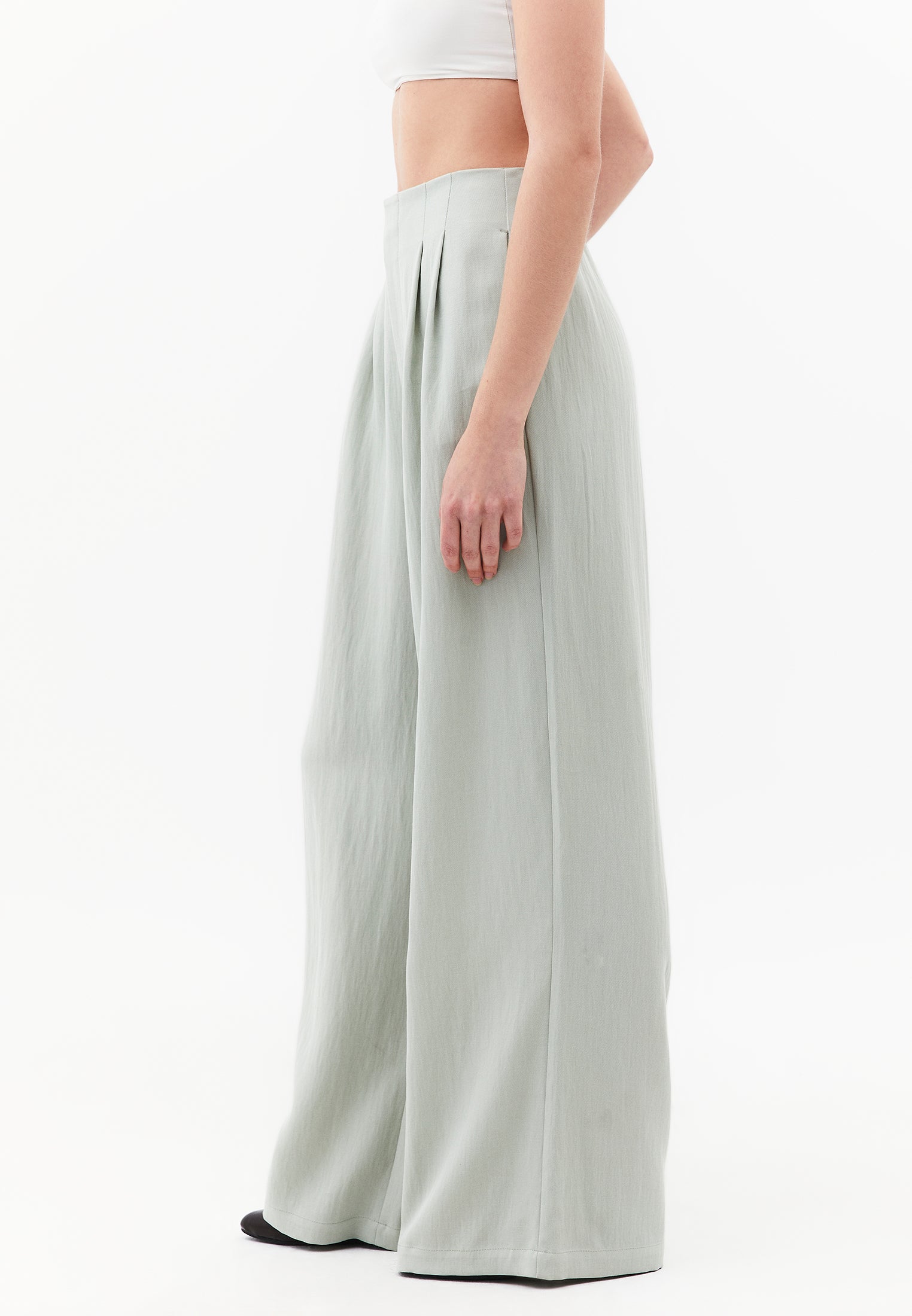 Ultra High Waist Wide Leg Pleated Pants - AQUA GRAY