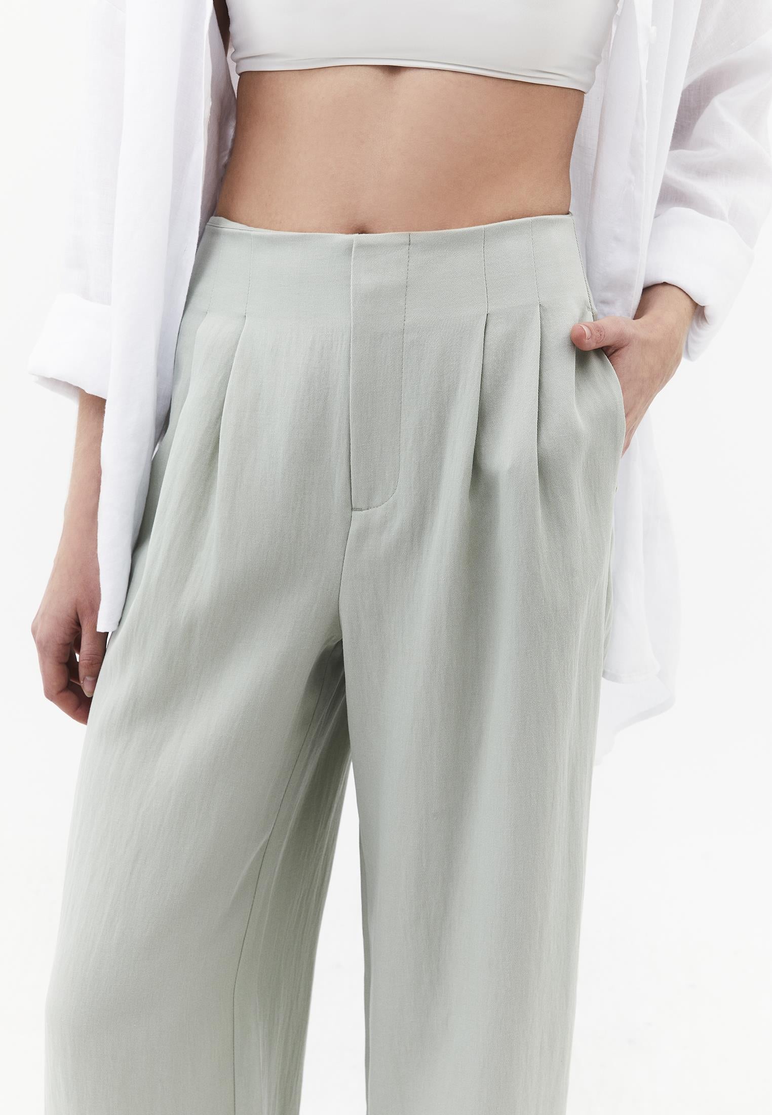 Ultra High Waist Wide Leg Pleated Pants - AQUA GRAY