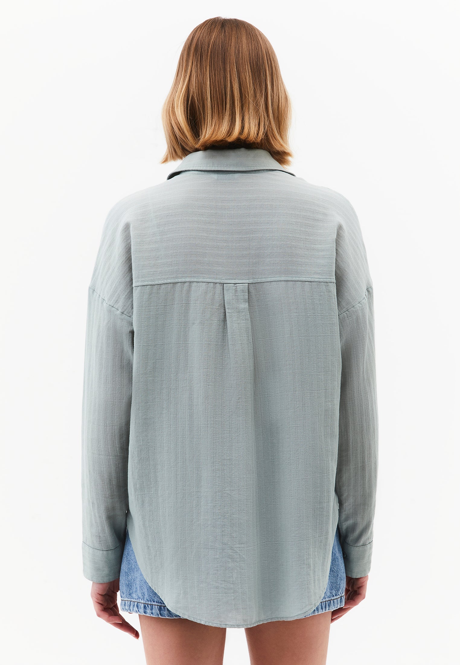 Oversize Long Sleeve Shirt With Pocket Detail - AQUA GRAY
