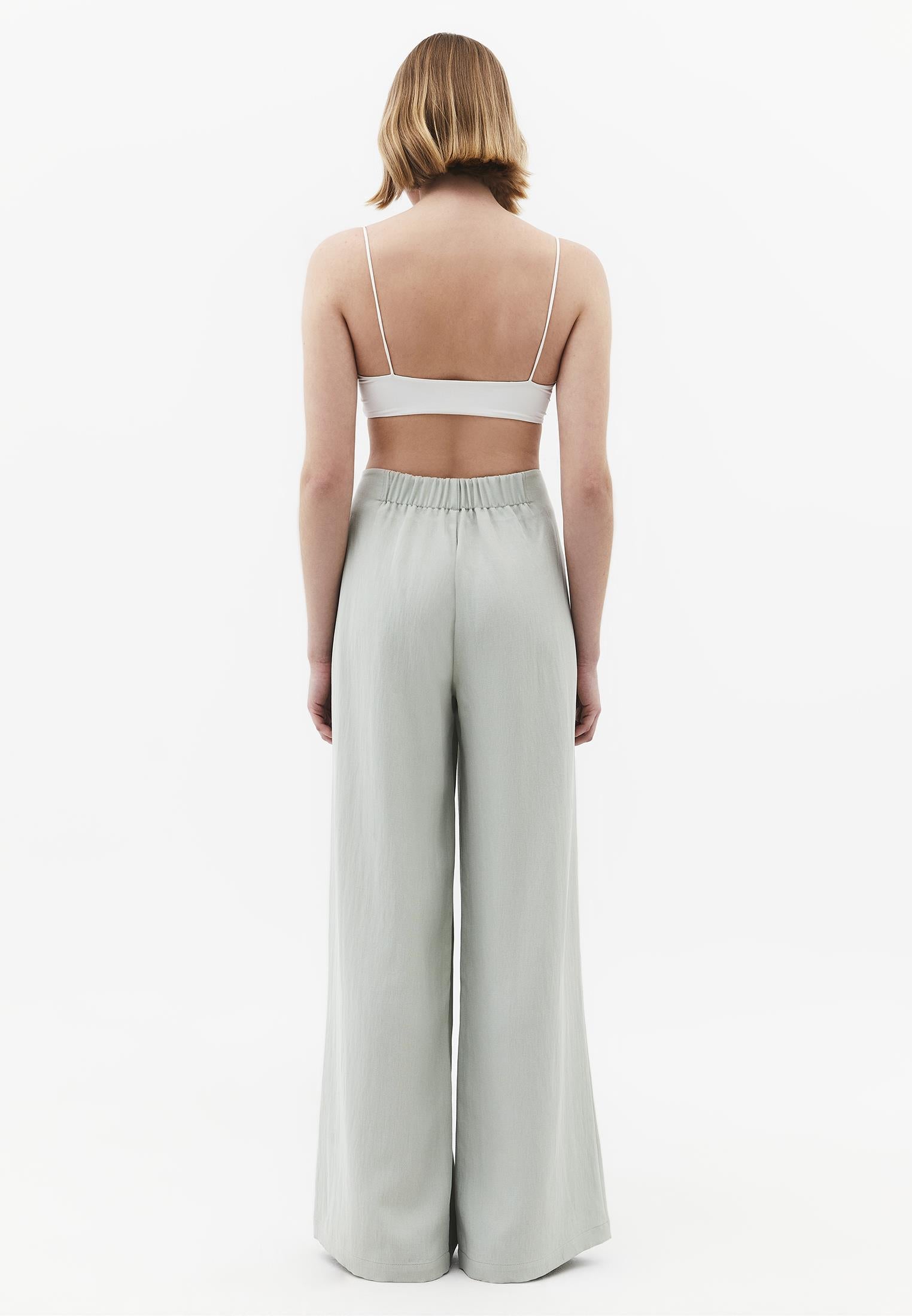 Ultra High Waist Wide Leg Pleated Pants - AQUA GRAY