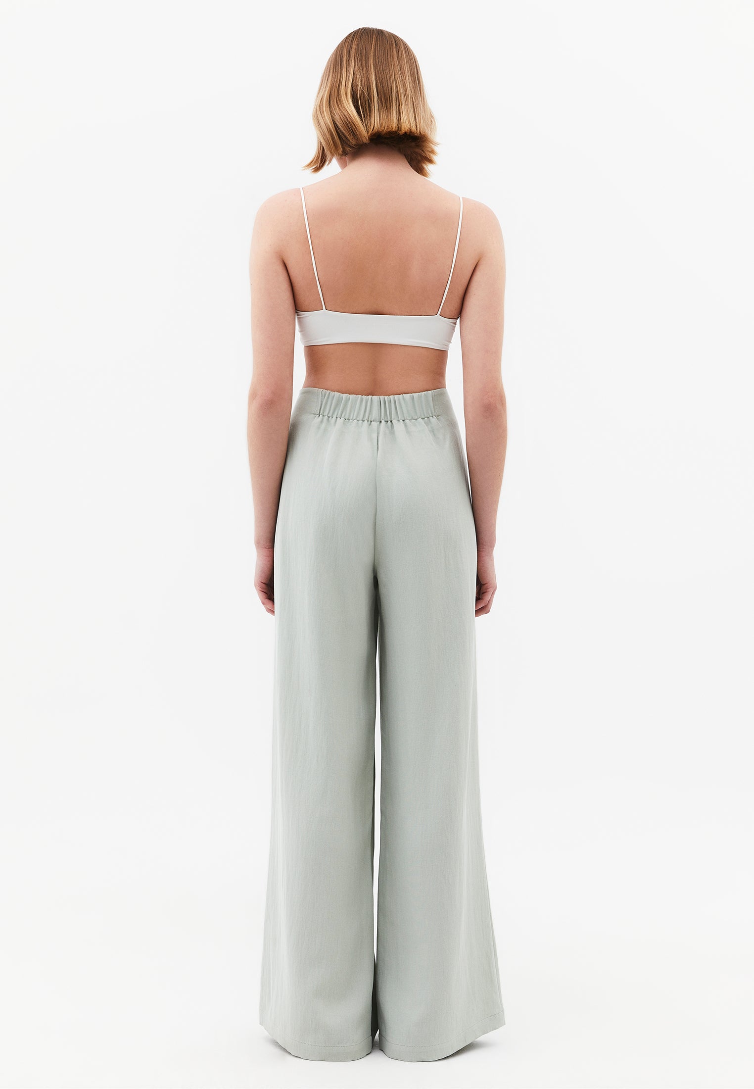 Ultra High Waist Wide Leg Pleated Pants - AQUA GRAY