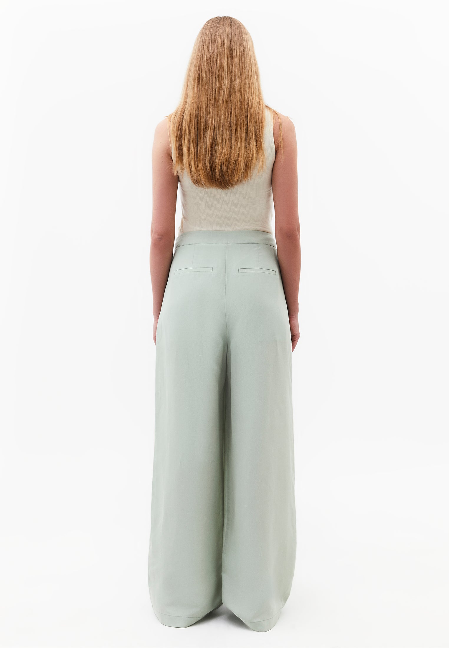 Belted High Waist Wide Leg Pants - AQUA GRAY