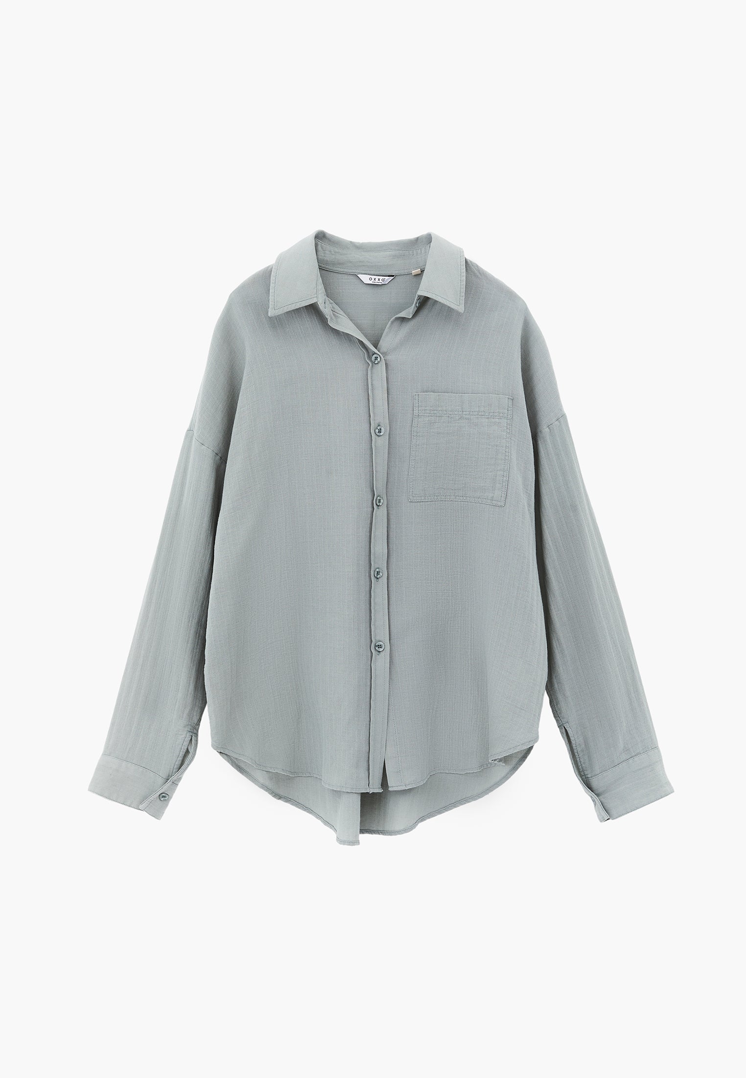 Oversize Long Sleeve Shirt With Pocket Detail - AQUA GRAY