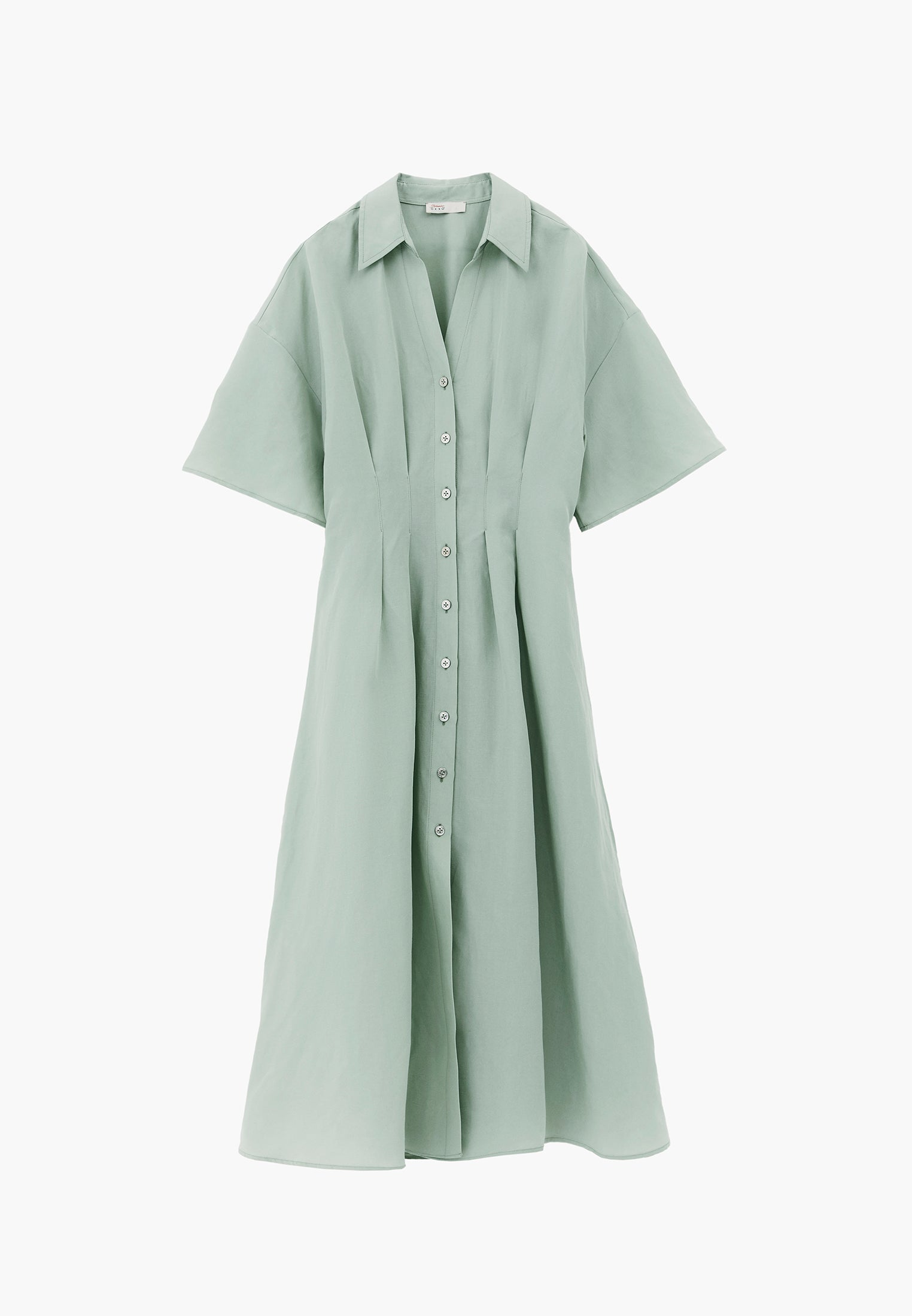 Shirt Collar Batwing Sleeve Pleated Long Dress - AQUA GRAY