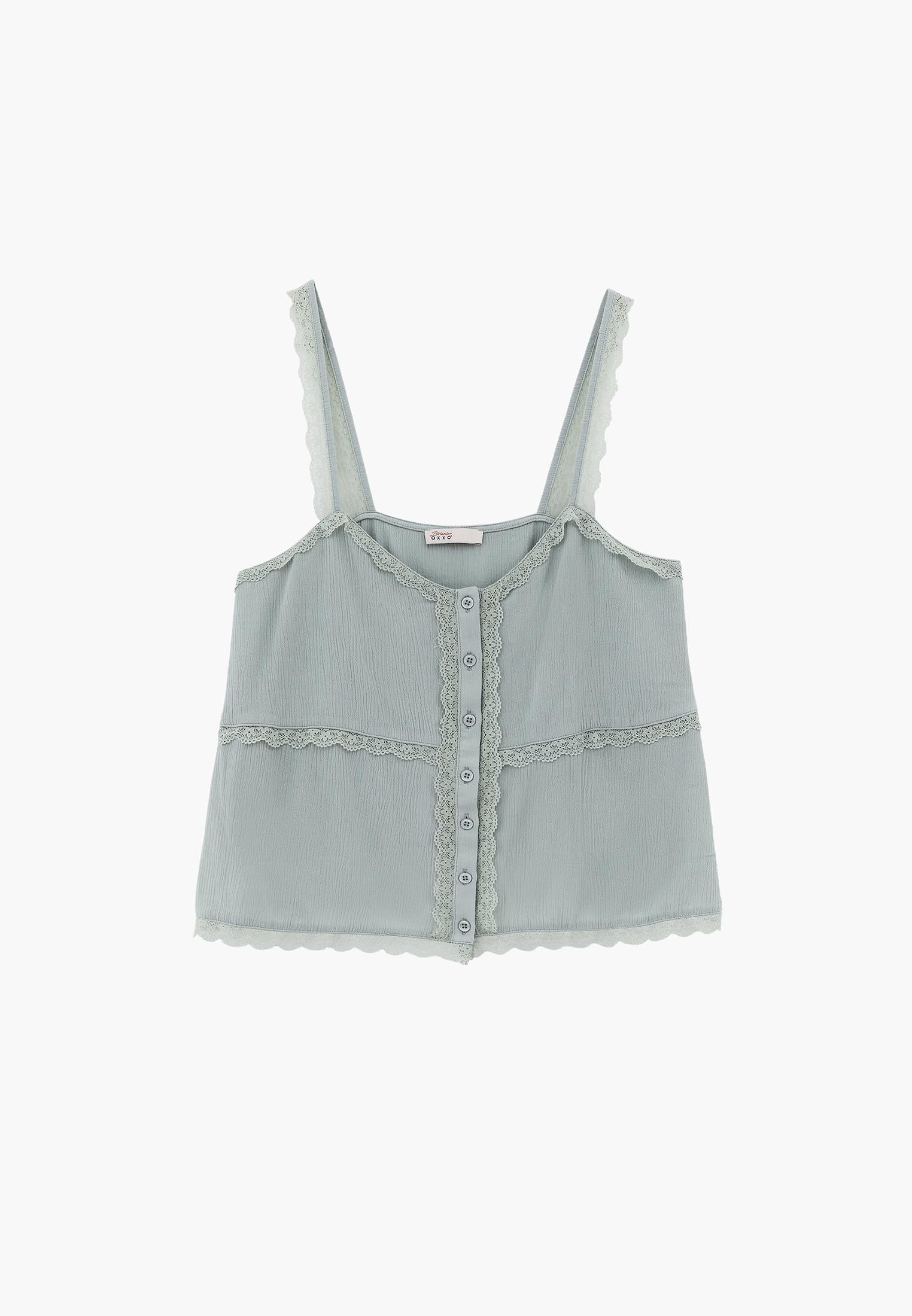 Bohemian V Neck Sleeveless Blouse - AQUA GRAY