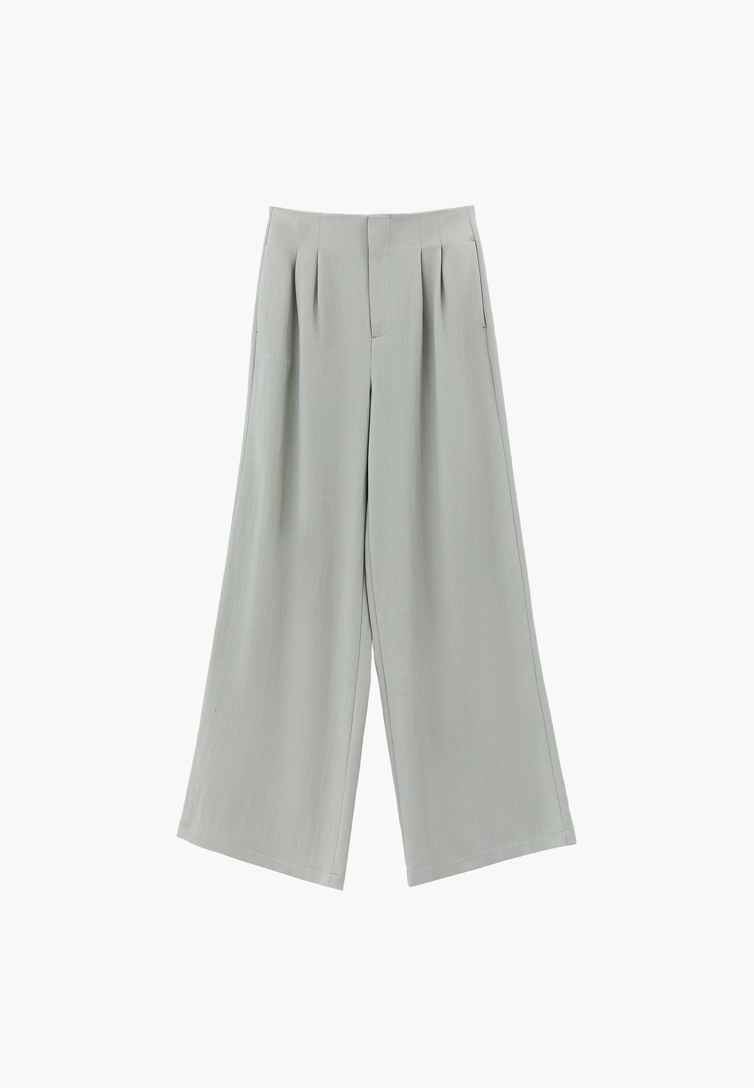 Ultra High Waist Wide Leg Pleated Pants - AQUA GRAY