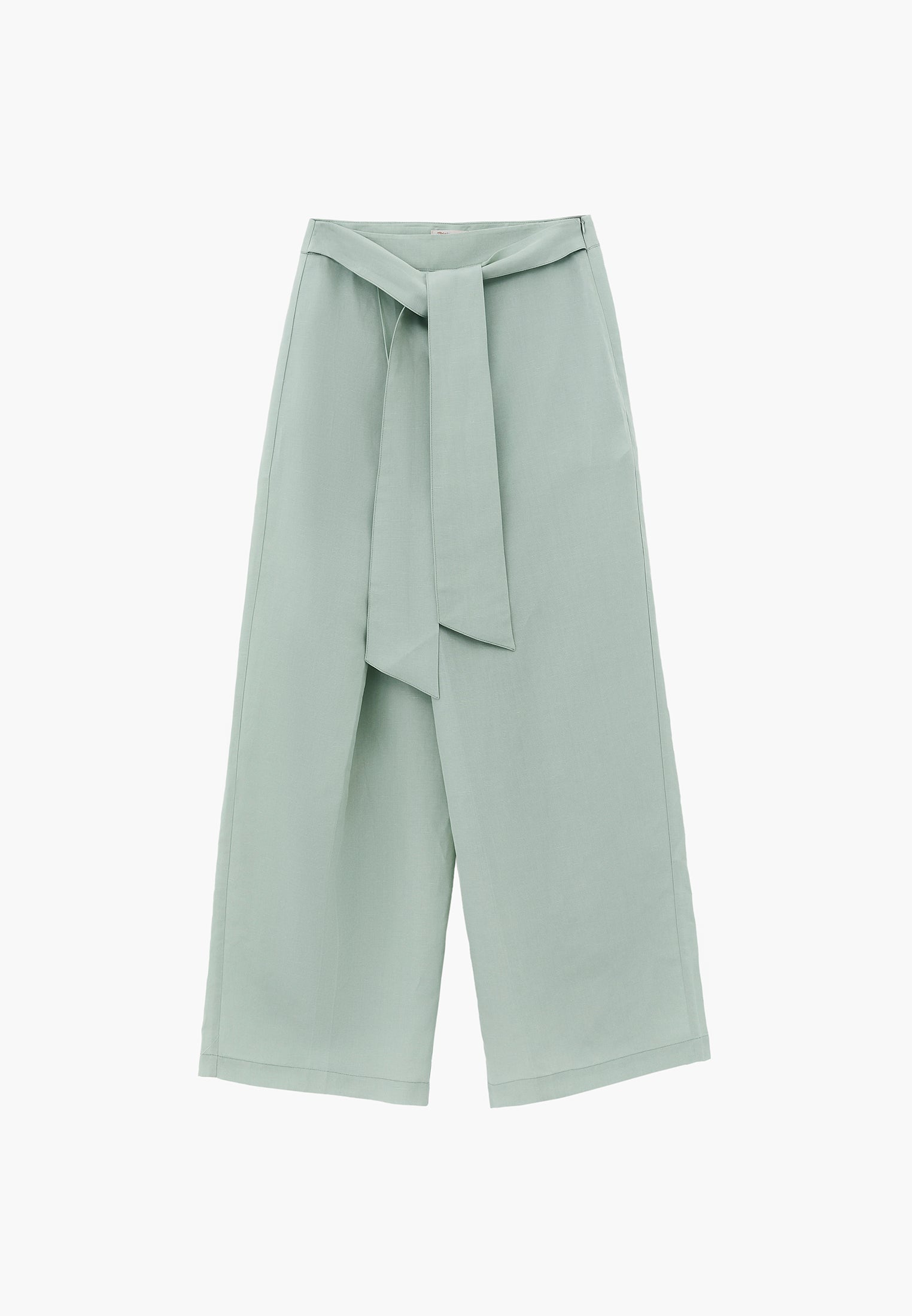 Belted High Waist Wide Leg Pants - AQUA GRAY