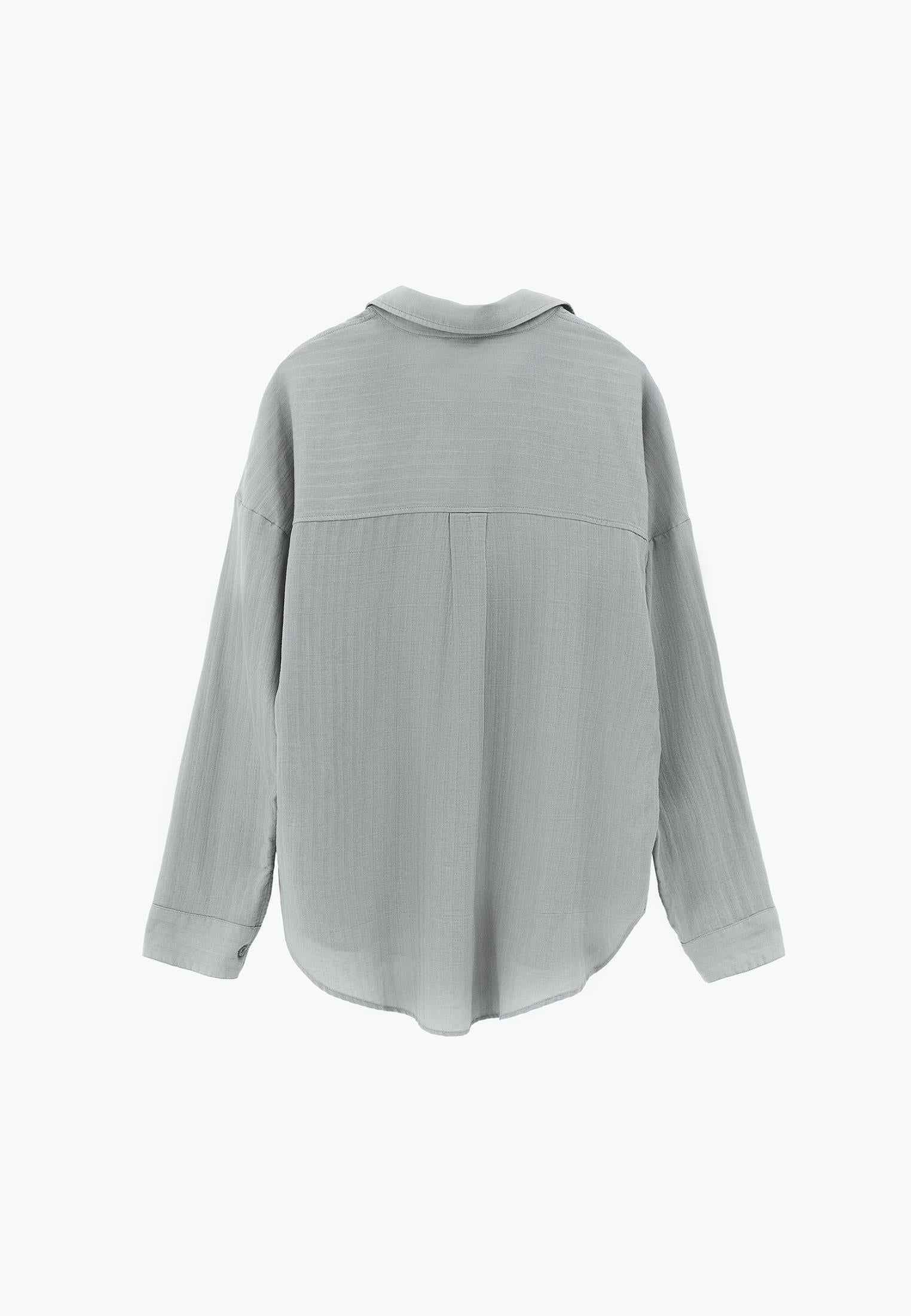 Oversize Long Sleeve Shirt With Pocket Detail - AQUA GRAY