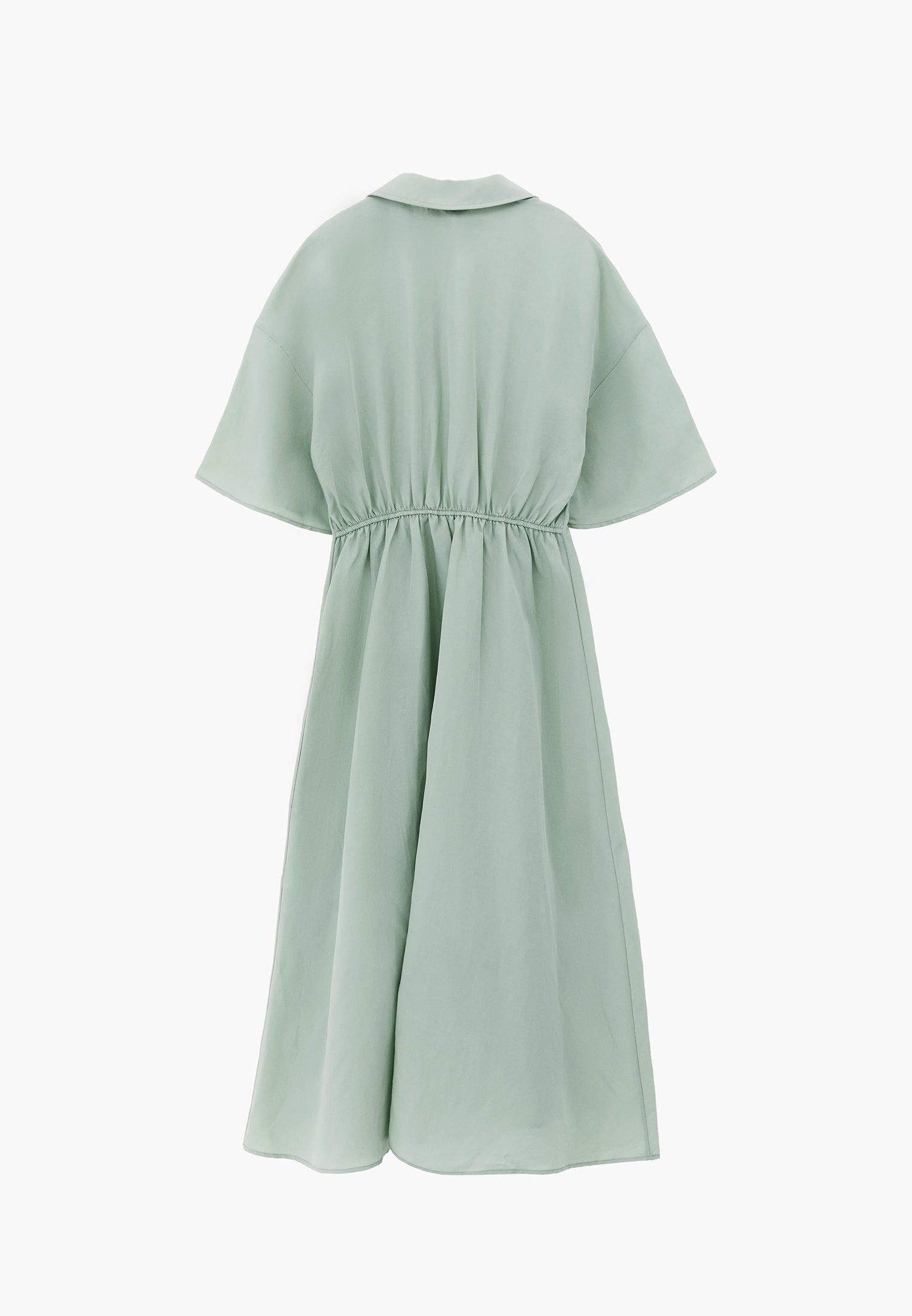 Shirt Collar Batwing Sleeve Pleated Long Dress - AQUA GRAY