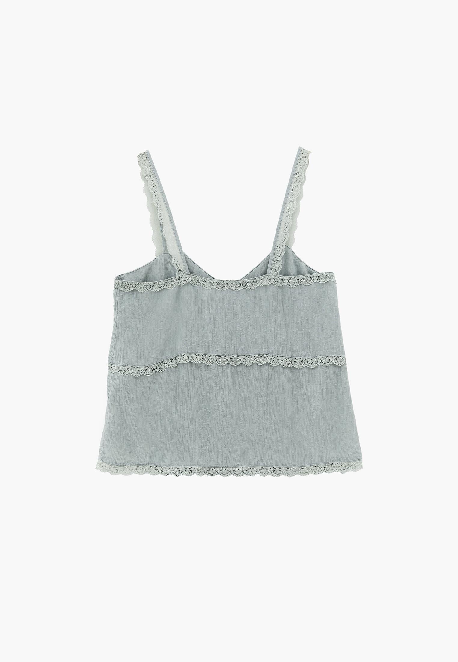 Bohemian V Neck Sleeveless Blouse - AQUA GRAY