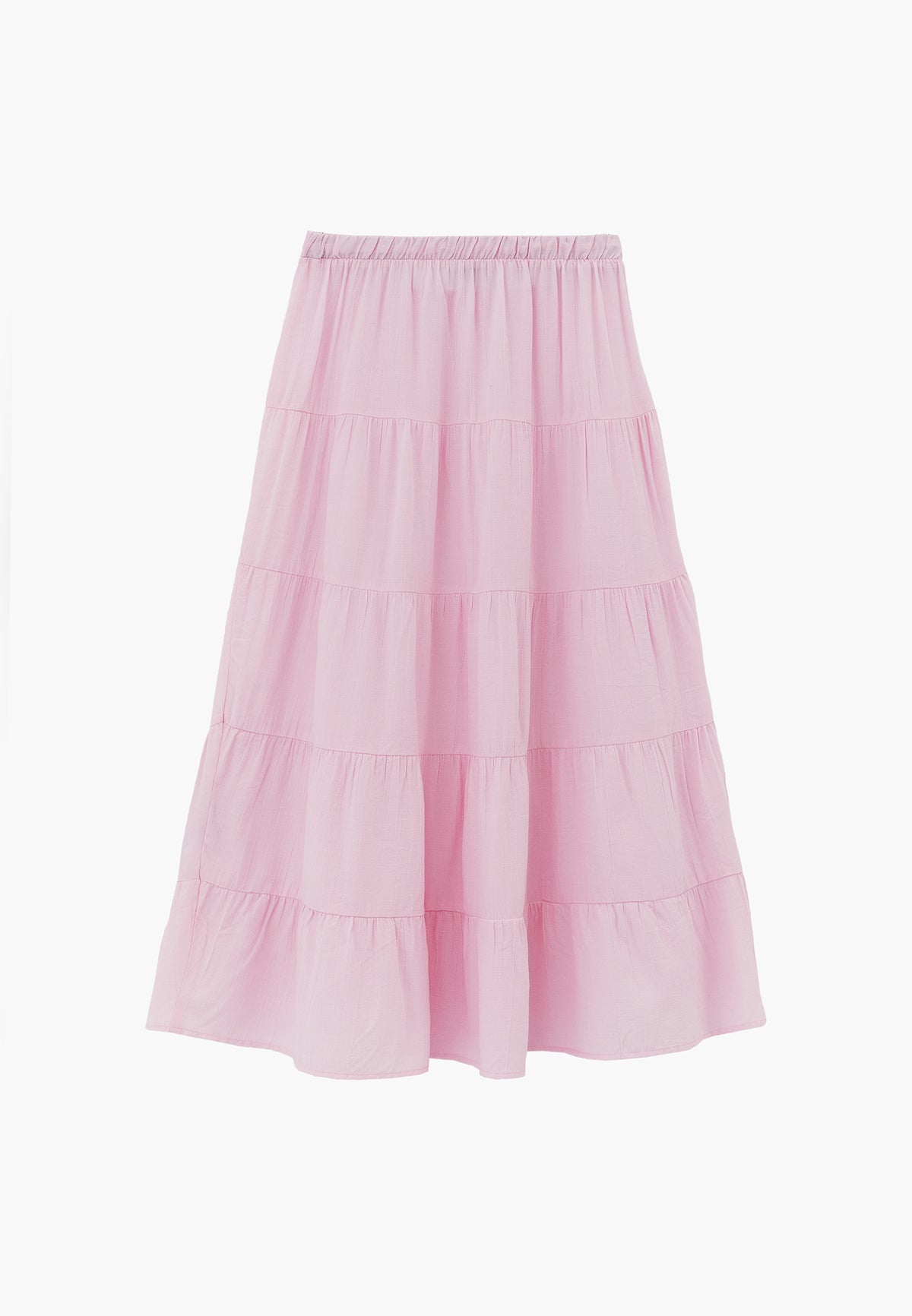 High Waist Ruched Midi Skirt - BARELY PINK