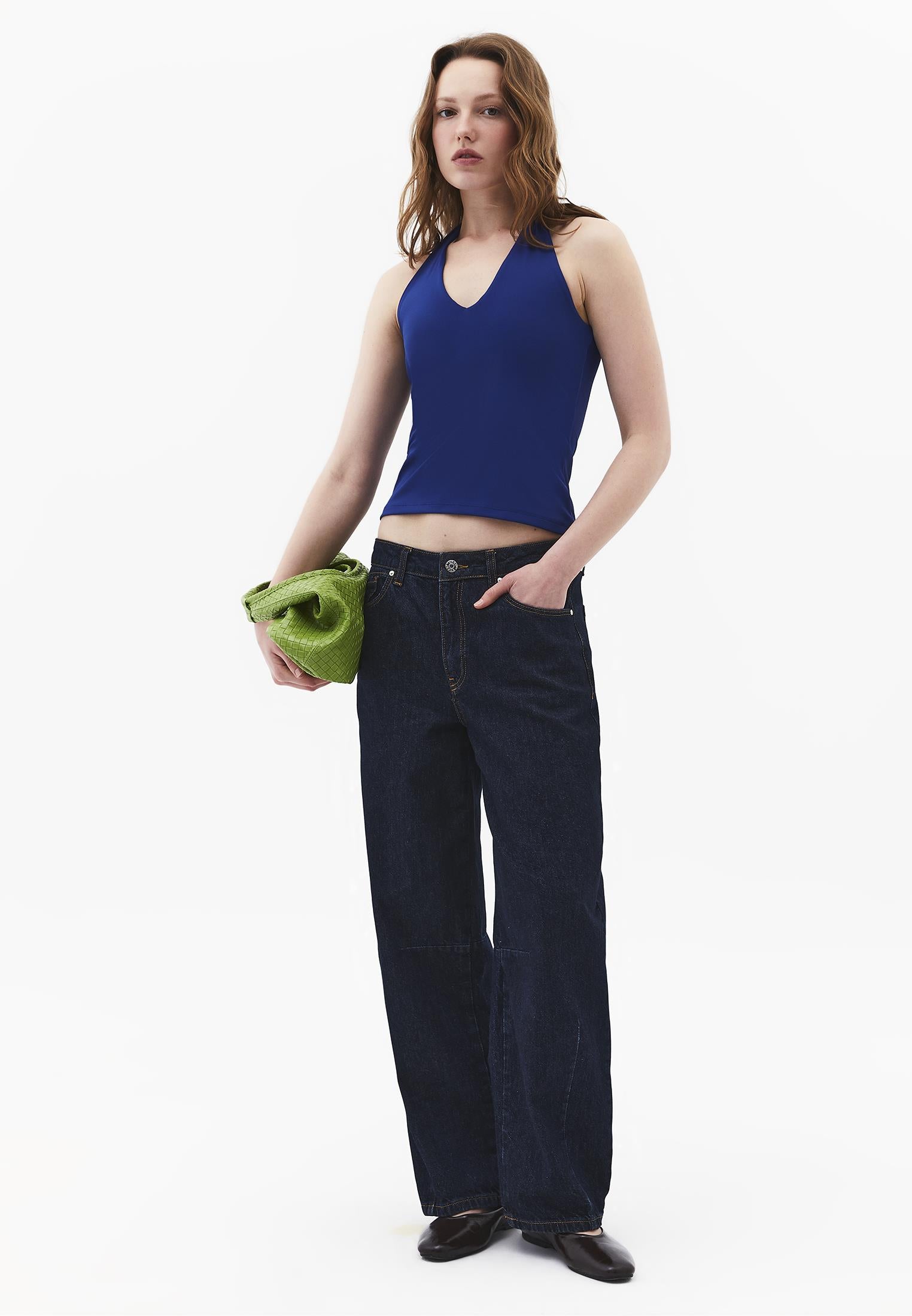 Halter Neck Button Detailed Blouse - BELLWETHER BLUE