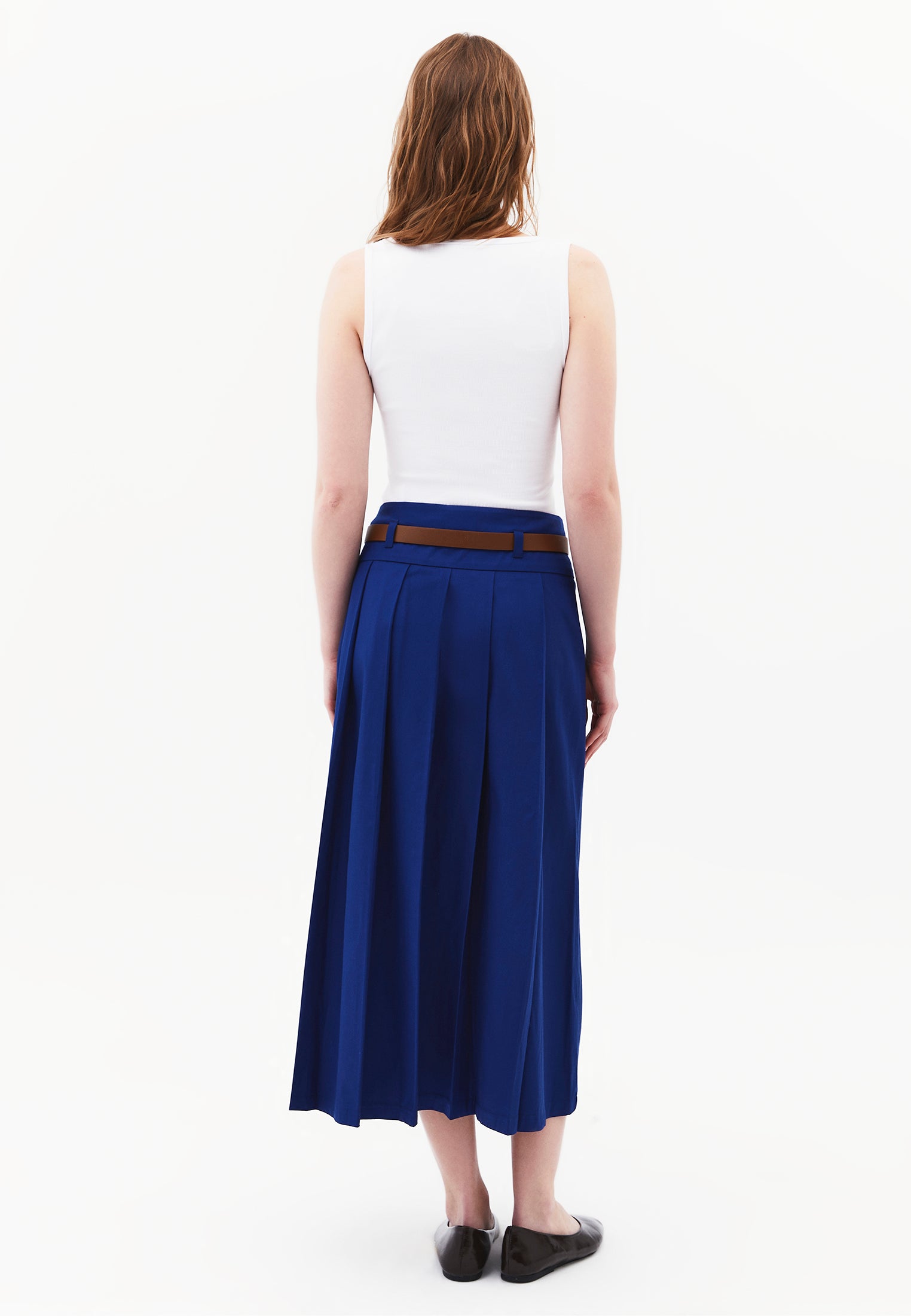 Long Pleated A-Line Skirt With Belt Detail - BELLWETHER BLUE