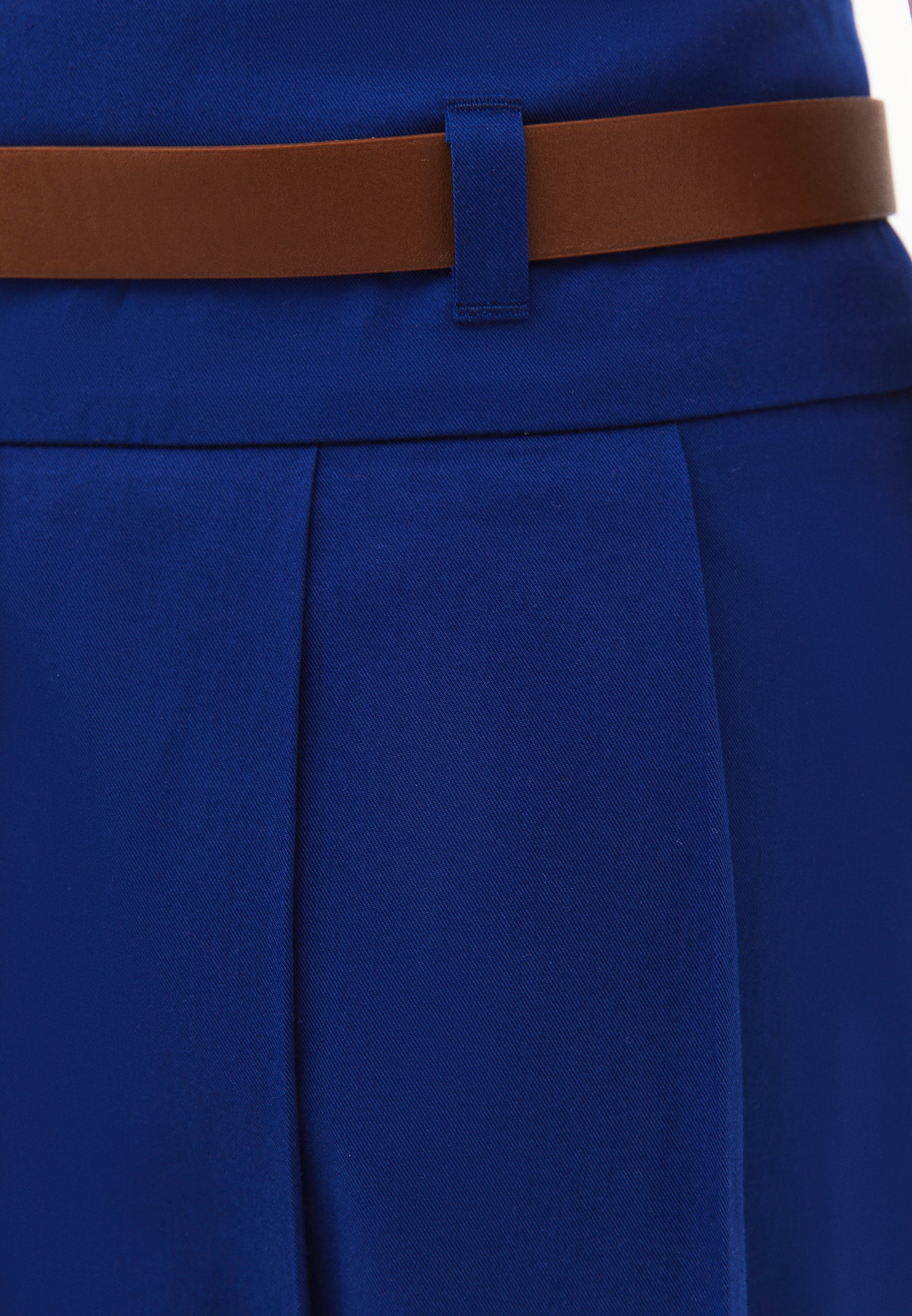 Long Pleated A-Line Skirt With Belt Detail - BELLWETHER BLUE