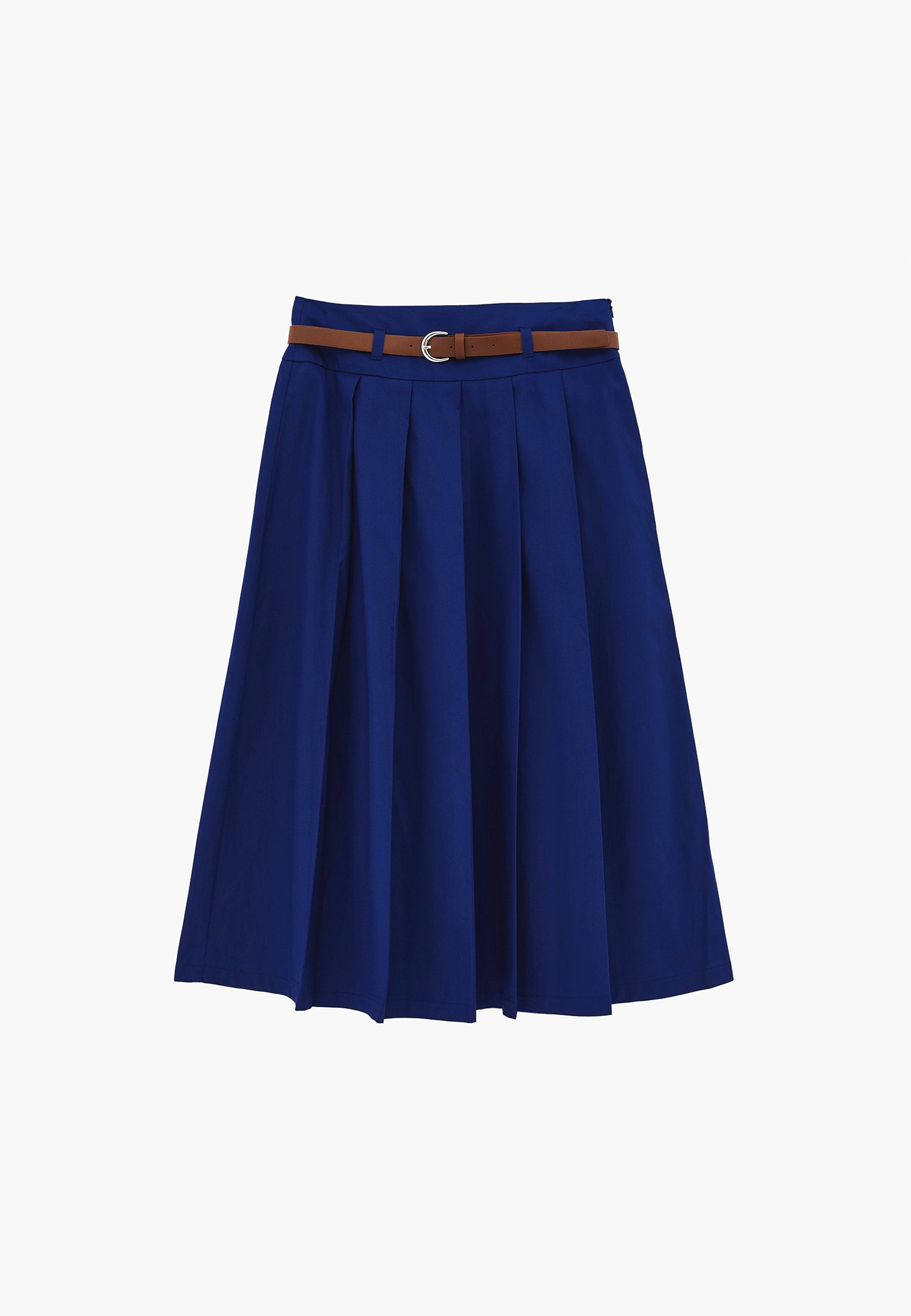 Long Pleated A-Line Skirt With Belt Detail - BELLWETHER BLUE