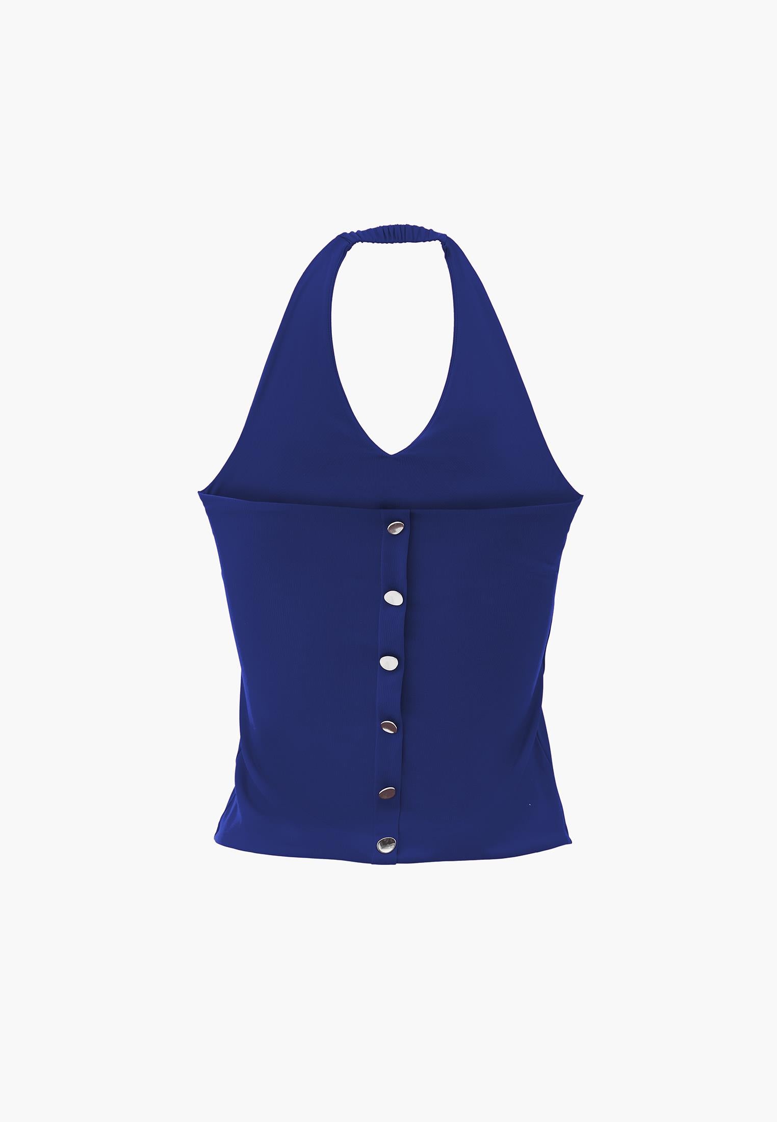 Halter Neck Button Detailed Blouse - BELLWETHER BLUE