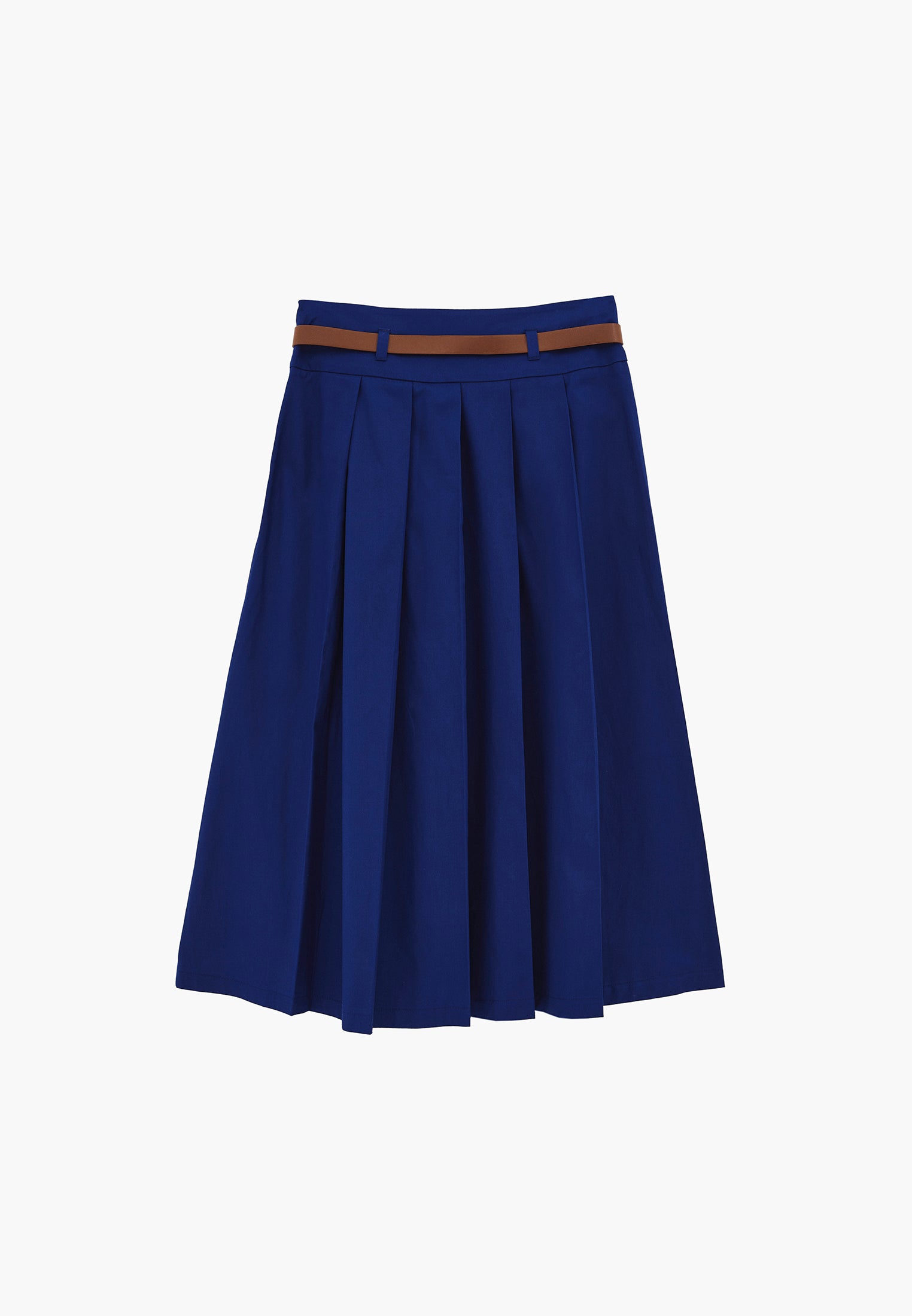 Long Pleated A-Line Skirt With Belt Detail - BELLWETHER BLUE