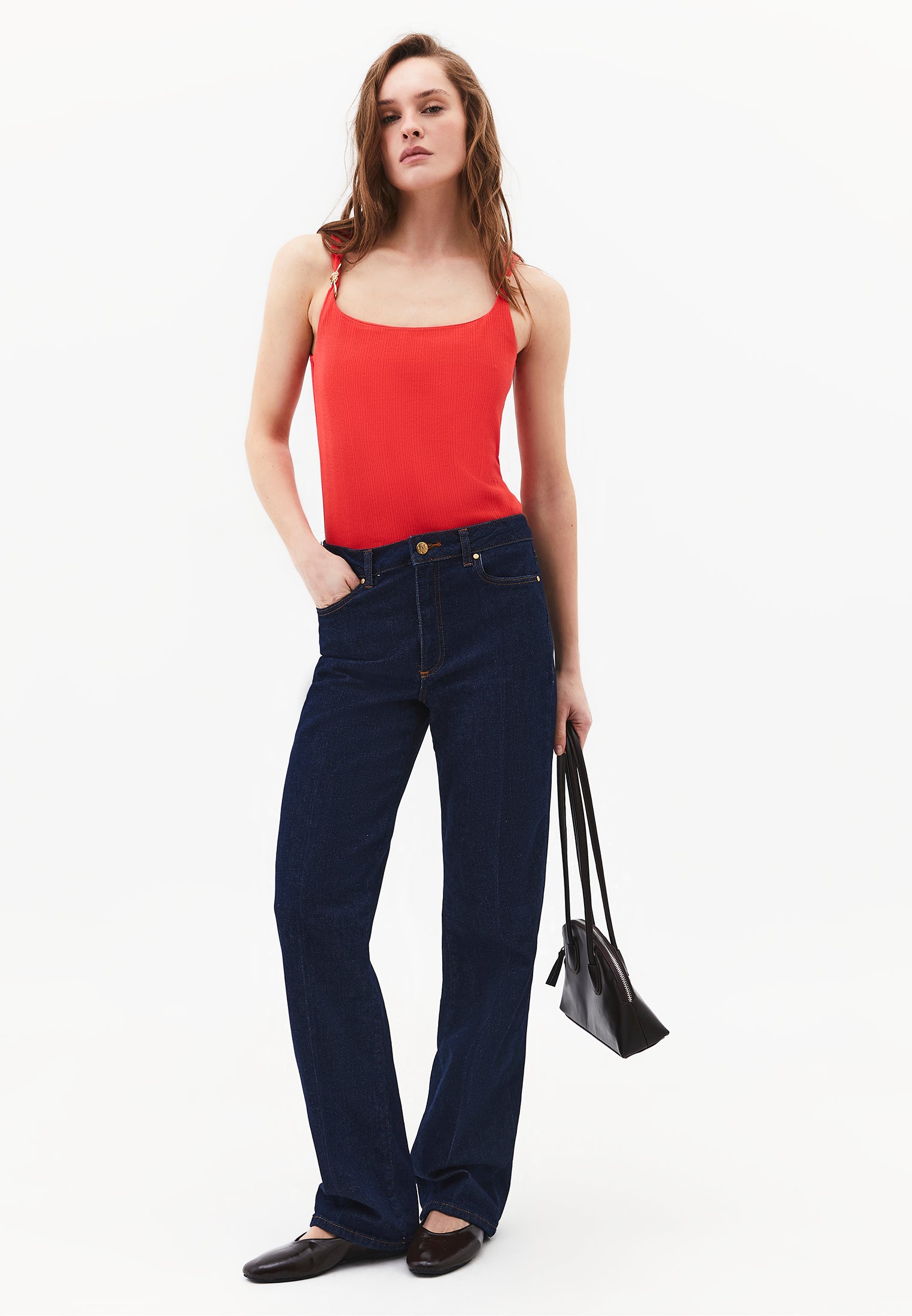 Wide Neck Buckle Detail Tank Top - BITTERSWEET