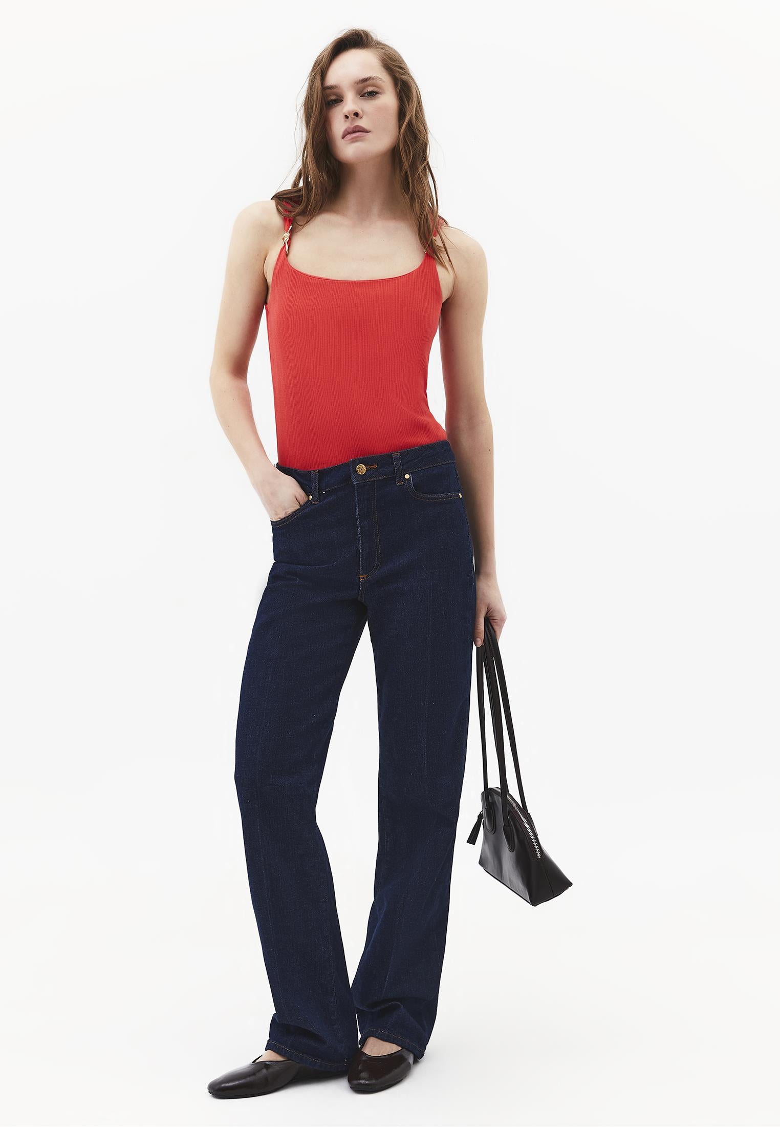 Wide Neck Buckle Detail Tank Top - BITTERSWEET