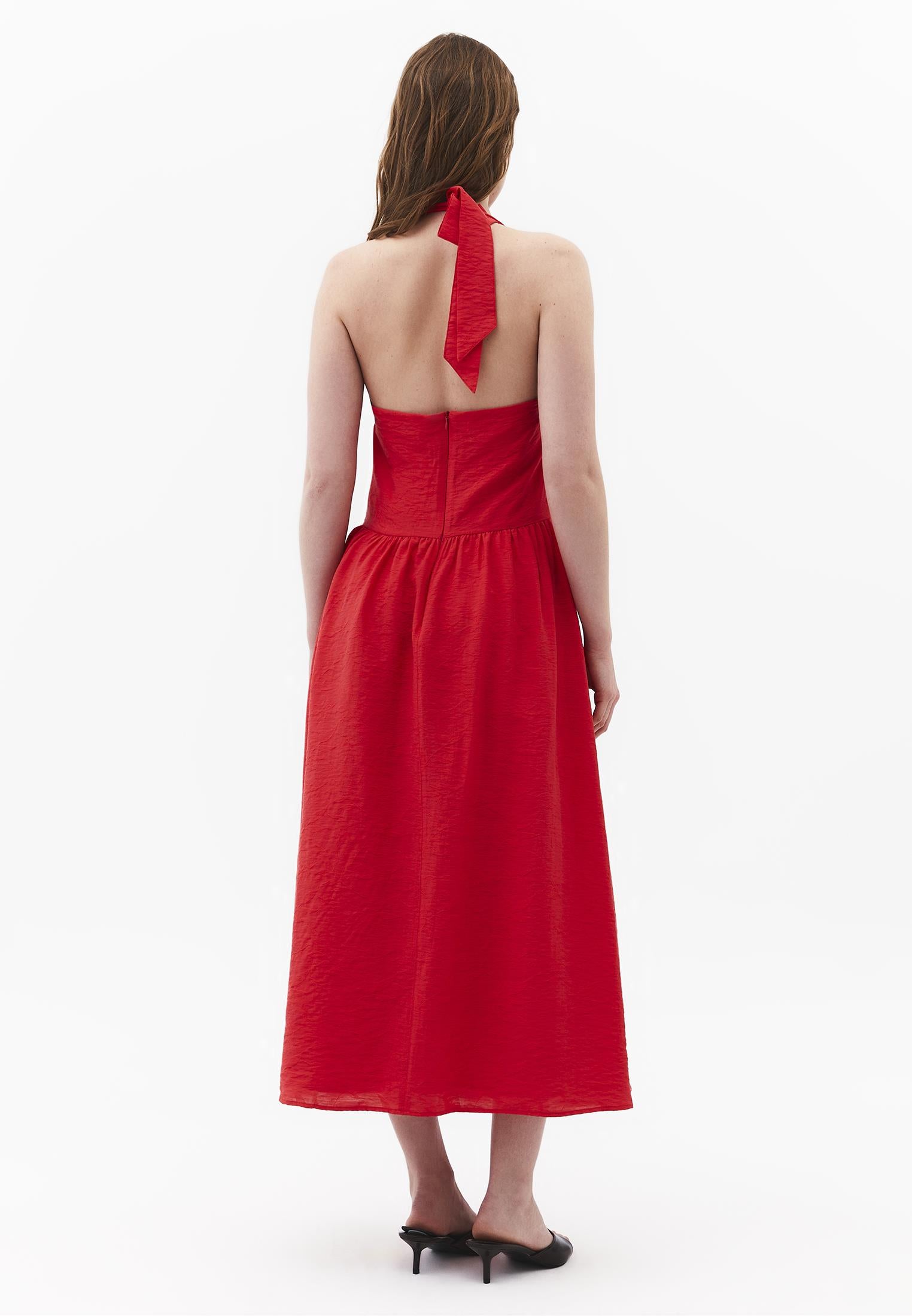 Flared Halter Neck Long Dress - BITTERSWEET