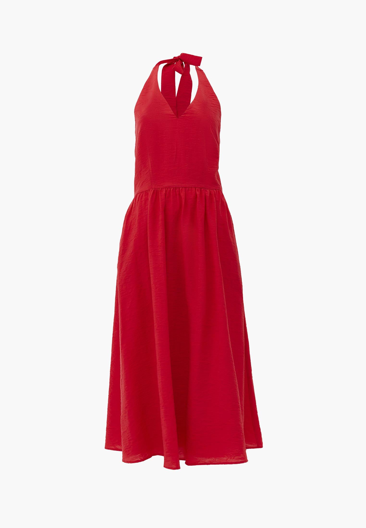 Flared Halter Neck Long Dress - BITTERSWEET