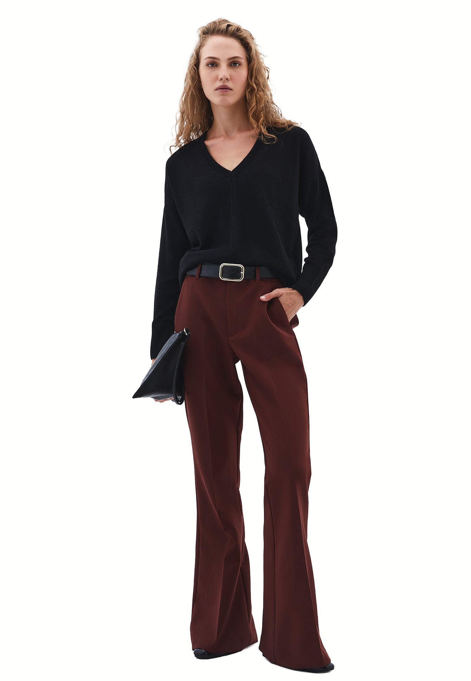 Spanish flare high waist pants - BITTER CHOCOLATE