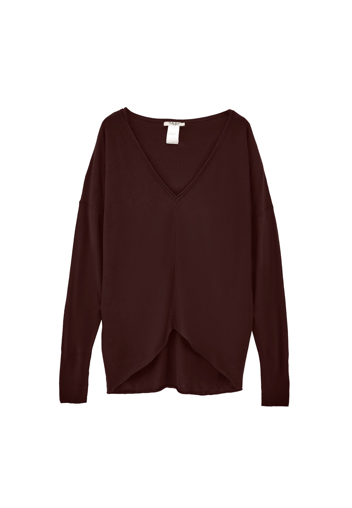 V Neck Long Sleeve Sweater - Brown