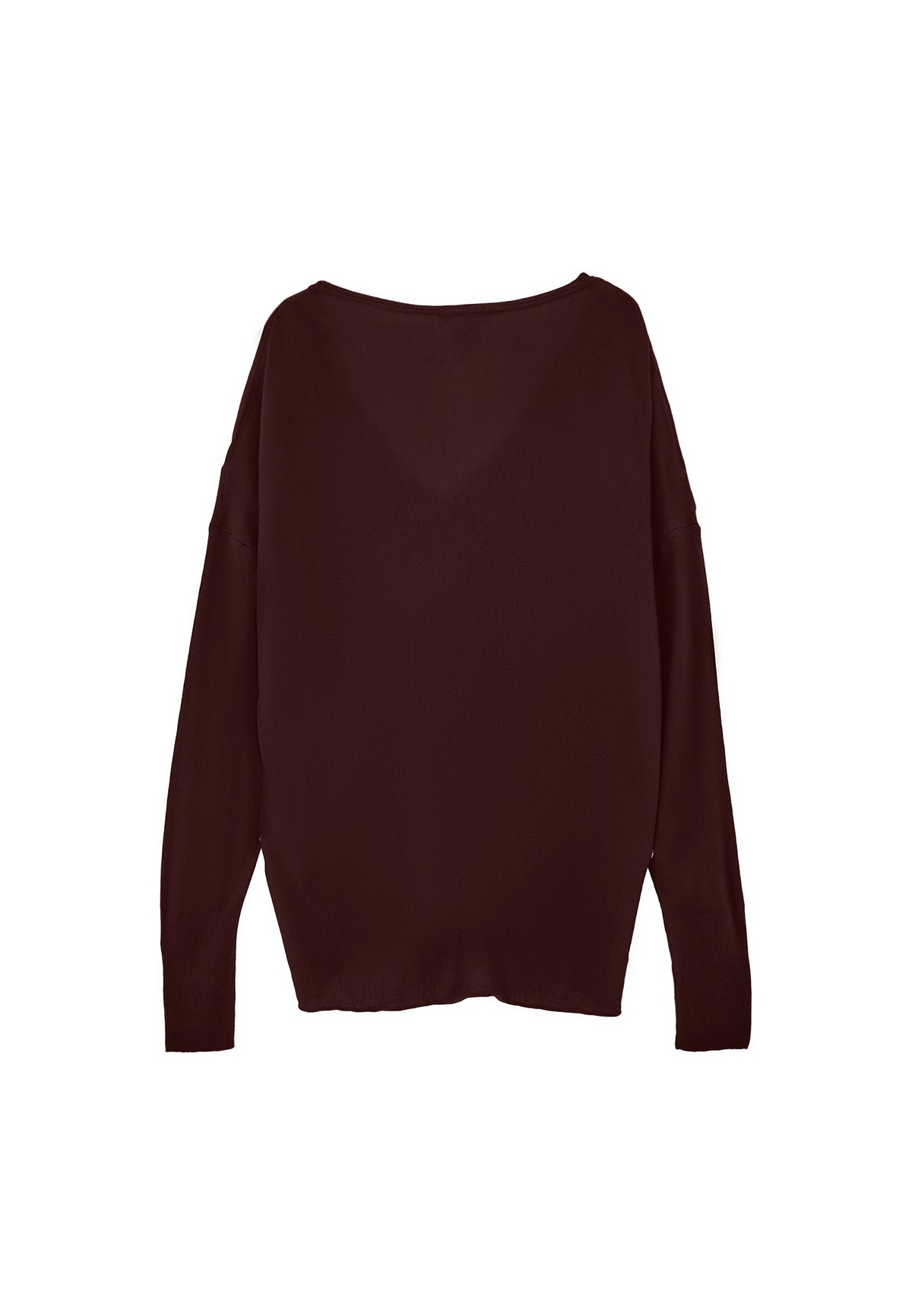 V Neck Long Sleeve Sweater - Brown